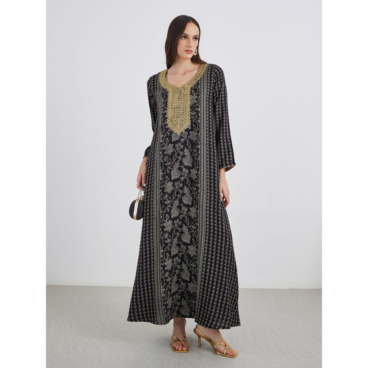 Maxim Creation Golden Jari Thread V Neck Jalabiya-women-arabicclothing-jalabiyas-image-2