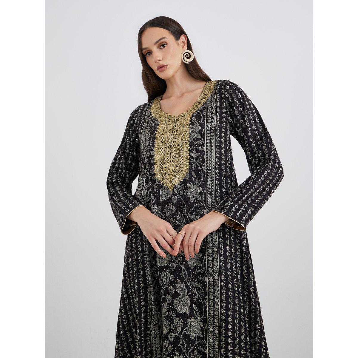 Maxim Creation Golden Jari Thread V Neck Jalabiya-women-arabicclothing-jalabiyas-image-3