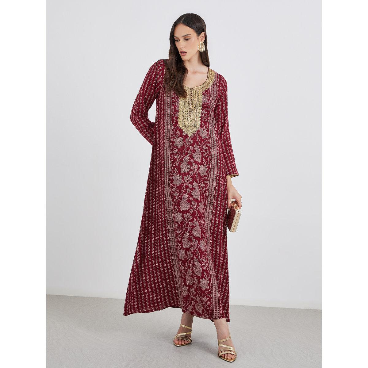 Maxim Creation Golden Jari Thread V Neck Jalabiya-women-arabicclothing-jalabiyas-image-1