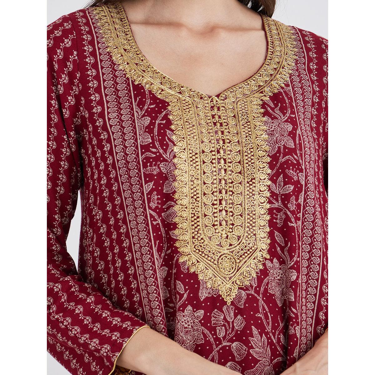 Maxim Creation Golden Jari Thread V Neck Jalabiya-women-arabicclothing-jalabiyas-image-4