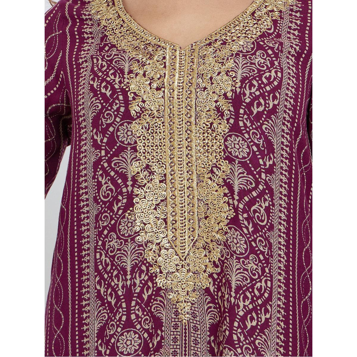 Maxim Creation Gold Thread Embroidery Jalabiya with All Over Print-women-arabicclothing-jalabiyas-image-3