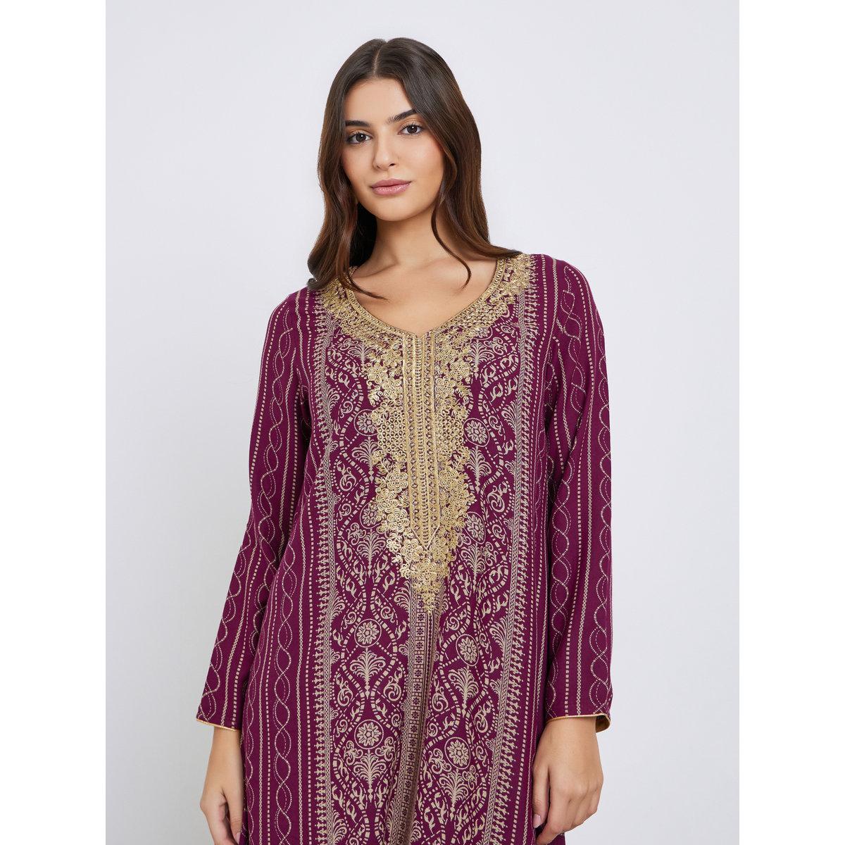 Maxim Creation Gold Thread Embroidery Jalabiya with All Over Print-women-arabicclothing-jalabiyas-image-4
