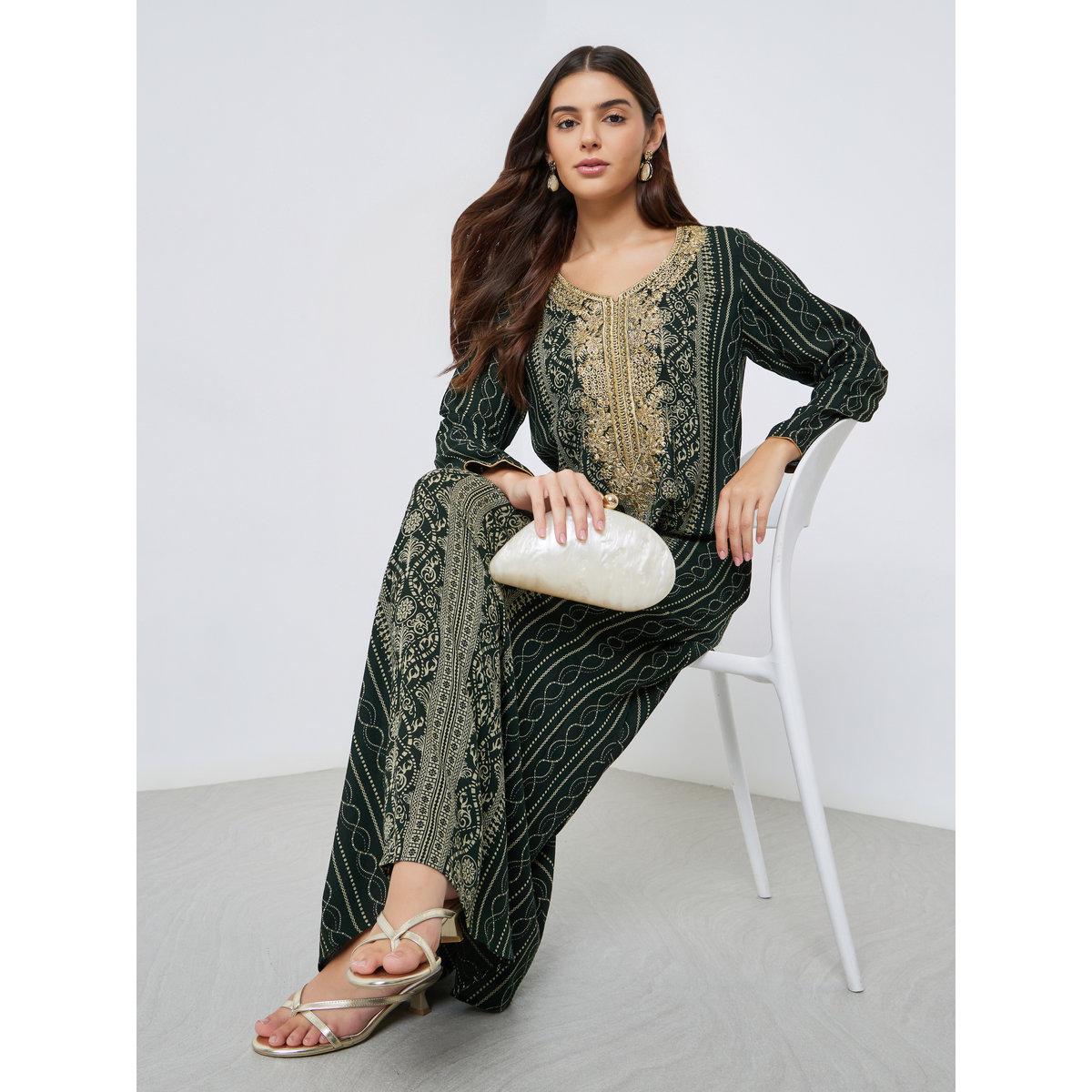 Maxim Creation Gold Thread Embroidery Jalabiya with All Over Print-women-arabicclothing-jalabiyas-image-1