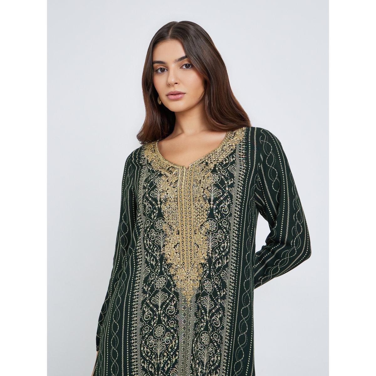 Maxim Creation Gold Thread Embroidery Jalabiya with All Over Print-women-arabicclothing-jalabiyas-image-3
