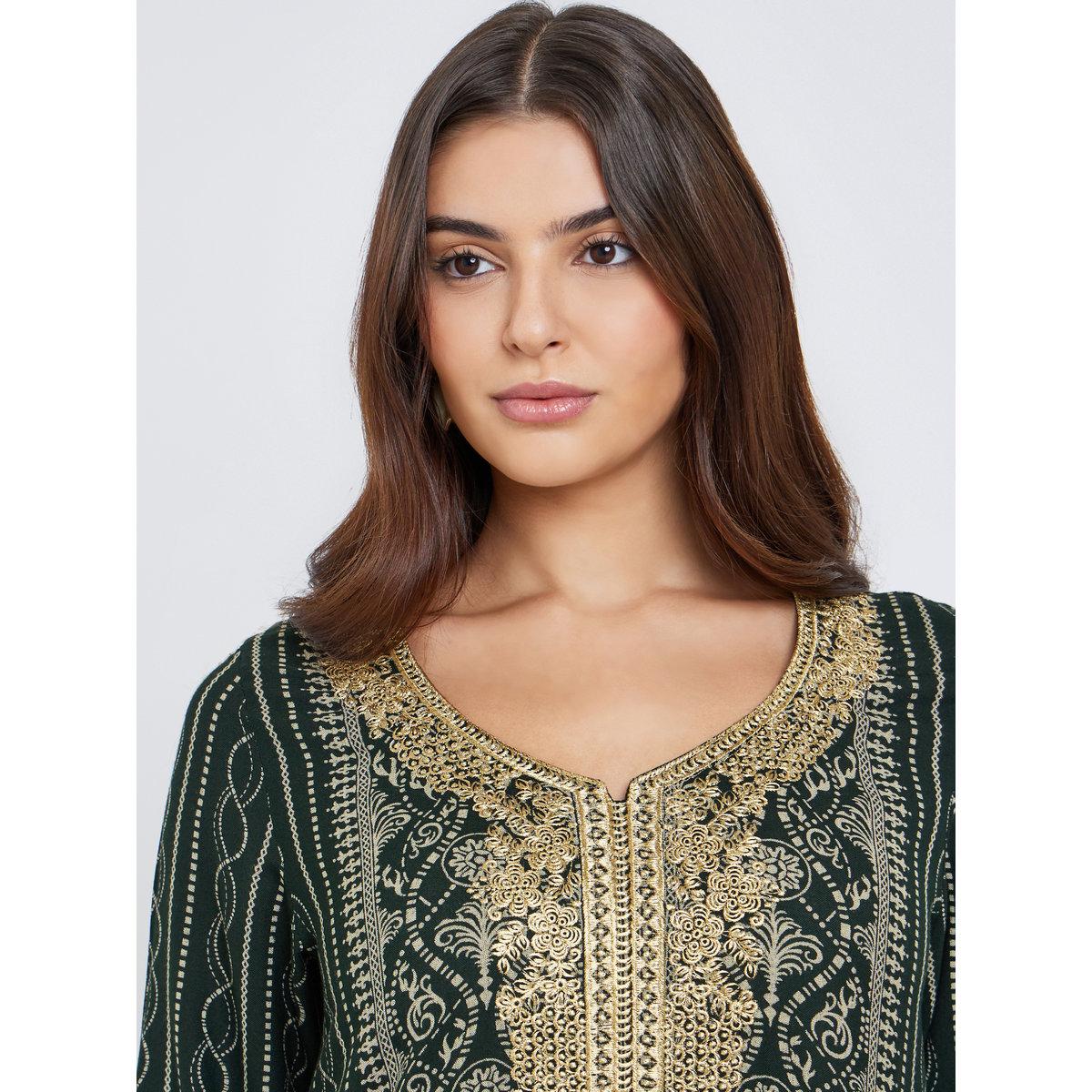 جلابية بتفاصيل مُطرزة وطبعة زهور-women-arabicclothing-jalabiyas-image-4