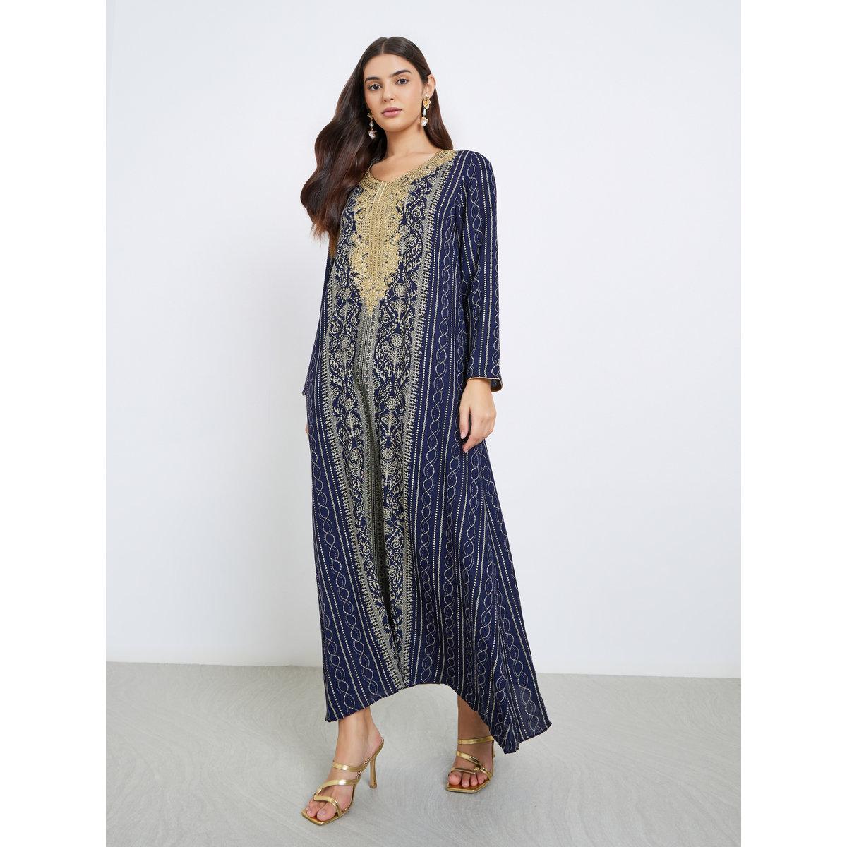 Maxim Creation Gold Thread Embroidery Jalabiya with All Over Print-women-arabicclothing-jalabiyas-image-1