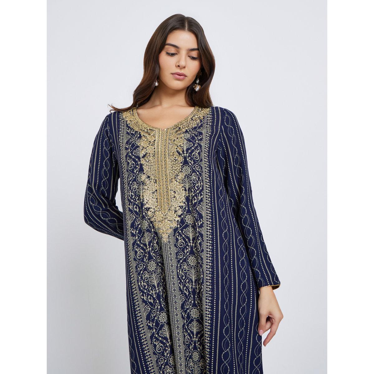 Maxim Creation Gold Thread Embroidery Jalabiya with All Over Print-women-arabicclothing-jalabiyas-image-3