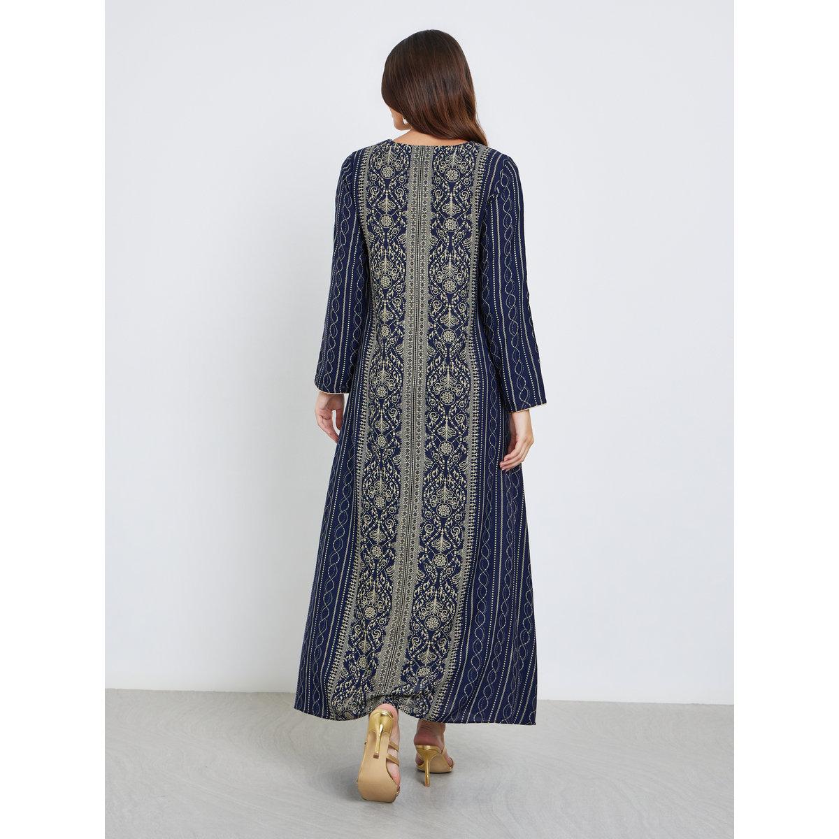 Maxim Creation Gold Thread Embroidery Jalabiya with All Over Print-women-arabicclothing-jalabiyas-image-5