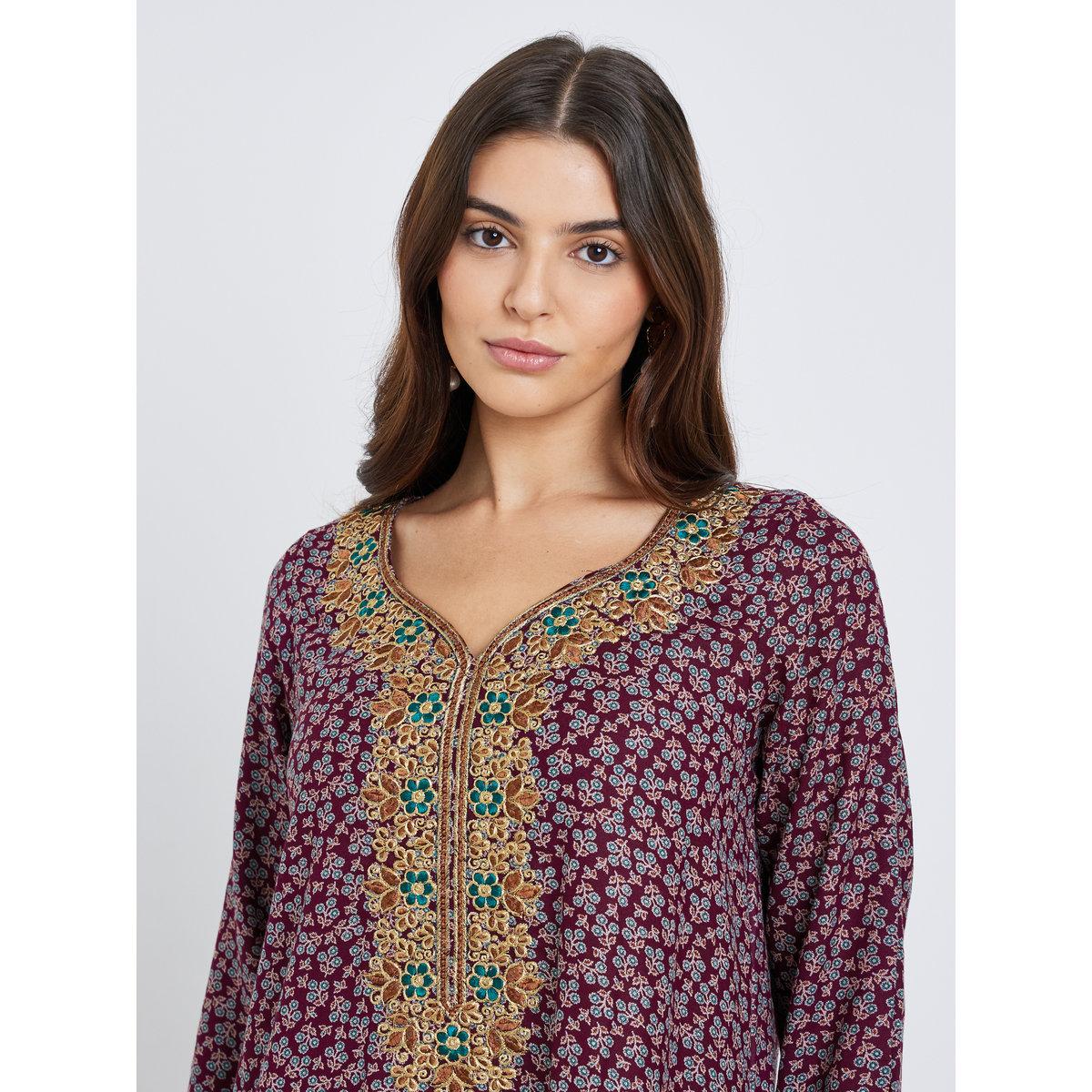 Maxim Creation Multi Thread Embroidery Jalabiya with All Over Print-women-arabicclothing-jalabiyas-image-4
