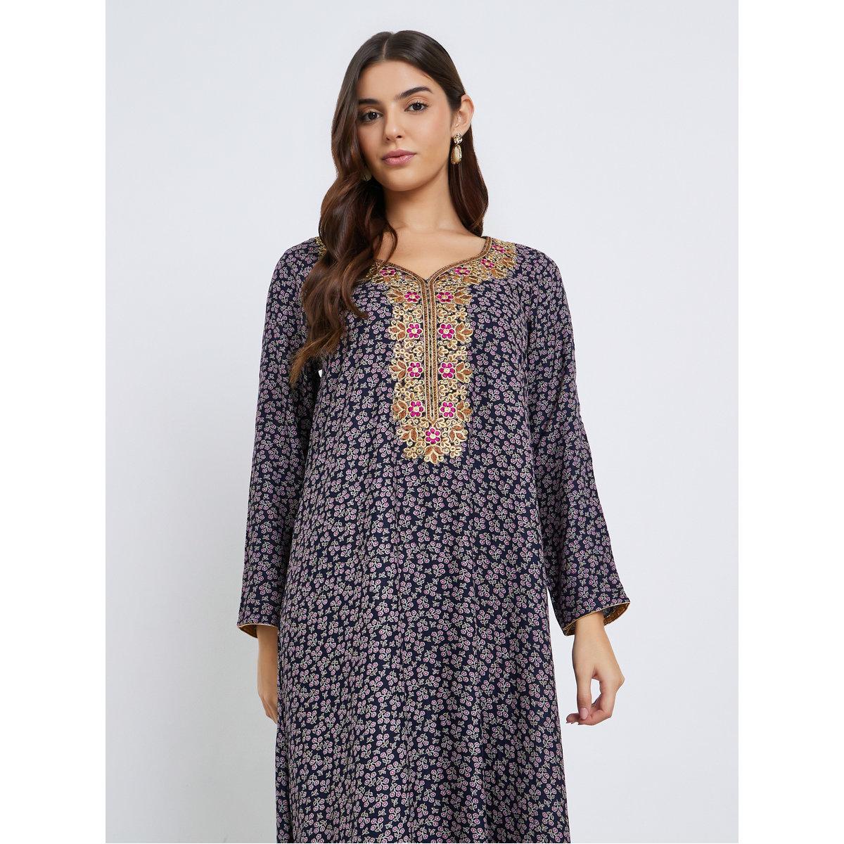 Maxim Creation Multi Thread Embroidery Jalabiya with All Over Print-women-arabicclothing-jalabiyas-image-2