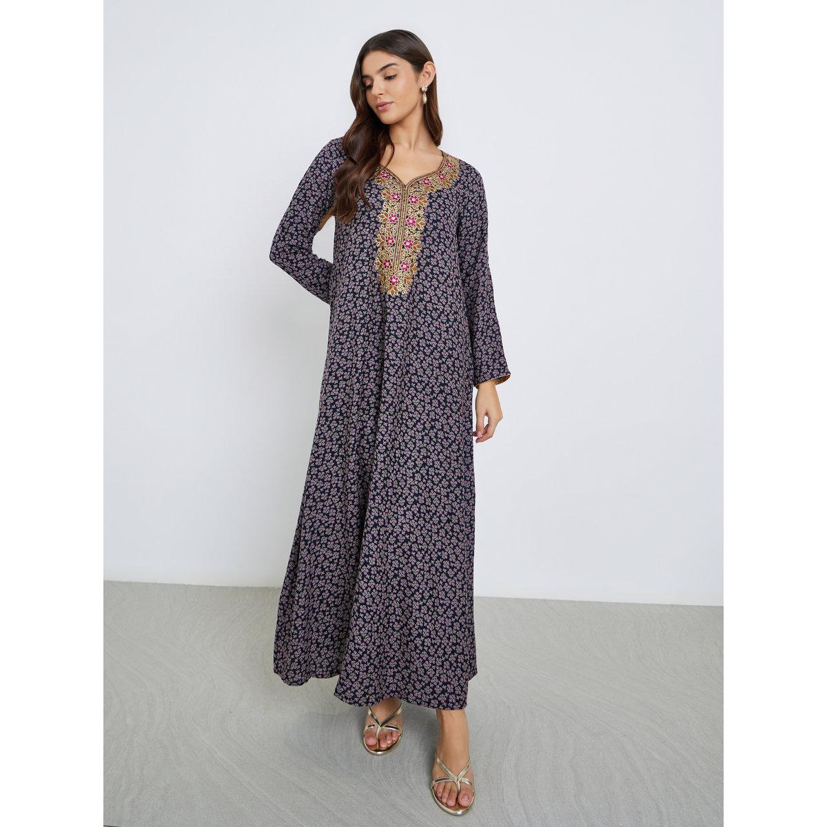 Maxim Creation Multi Thread Embroidery Jalabiya with All Over Print-women-arabicclothing-jalabiyas-image-3