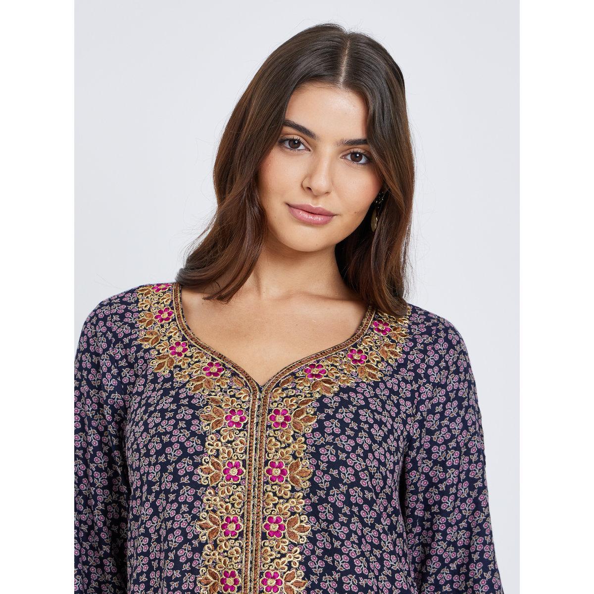 Maxim Creation Multi Thread Embroidery Jalabiya with All Over Print-women-arabicclothing-jalabiyas-image-4
