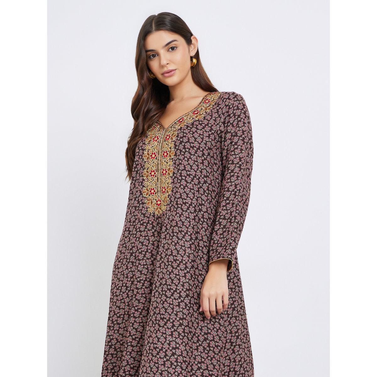 جلابية بتفاصيل مُطرزة وطبعة زهور-women-arabicclothing-jalabiyas-image-3