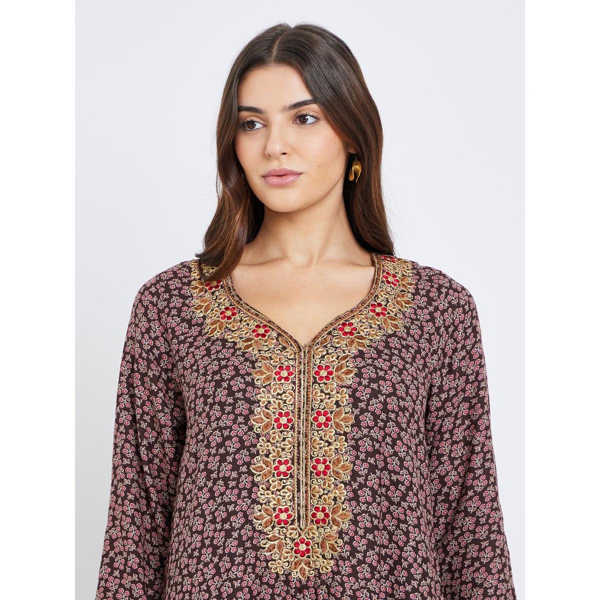 جلابية بتفاصيل مُطرزة وطبعة زهور-women-arabicclothing-jalabiyas-image-2