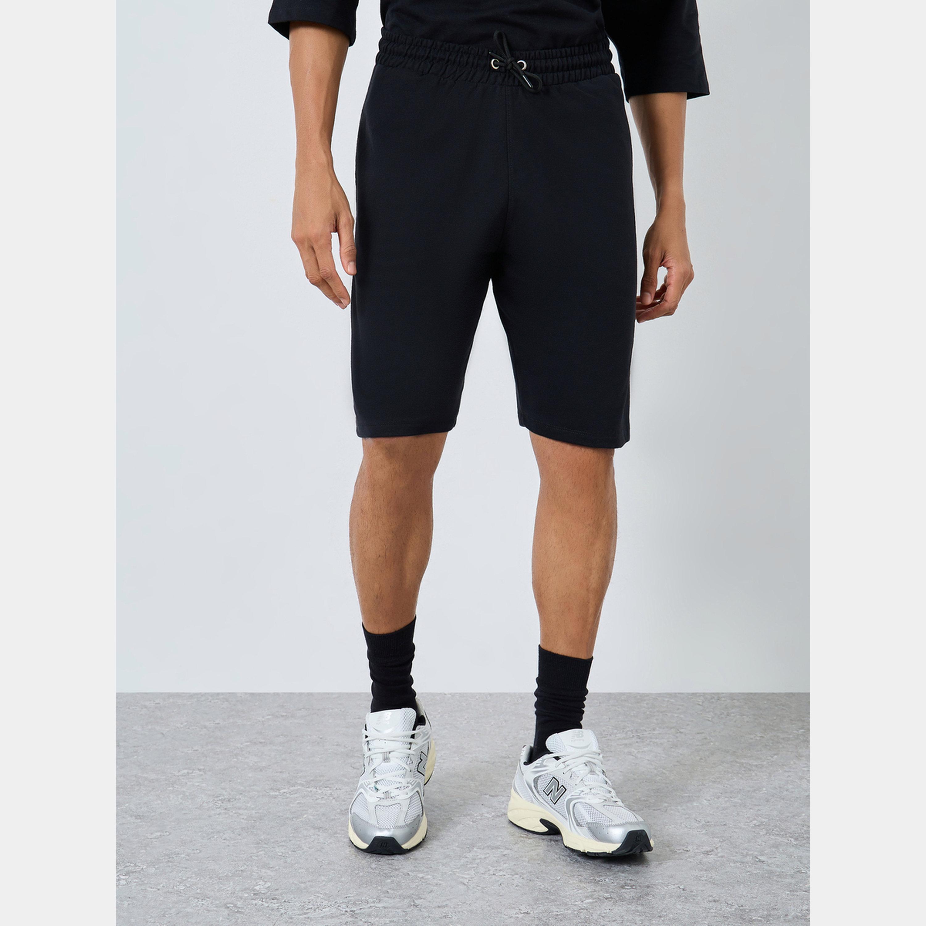 Styli Black Boxy Polo T-Shirt and Shorts Co-ords-men-clothing-coordsets-image-3