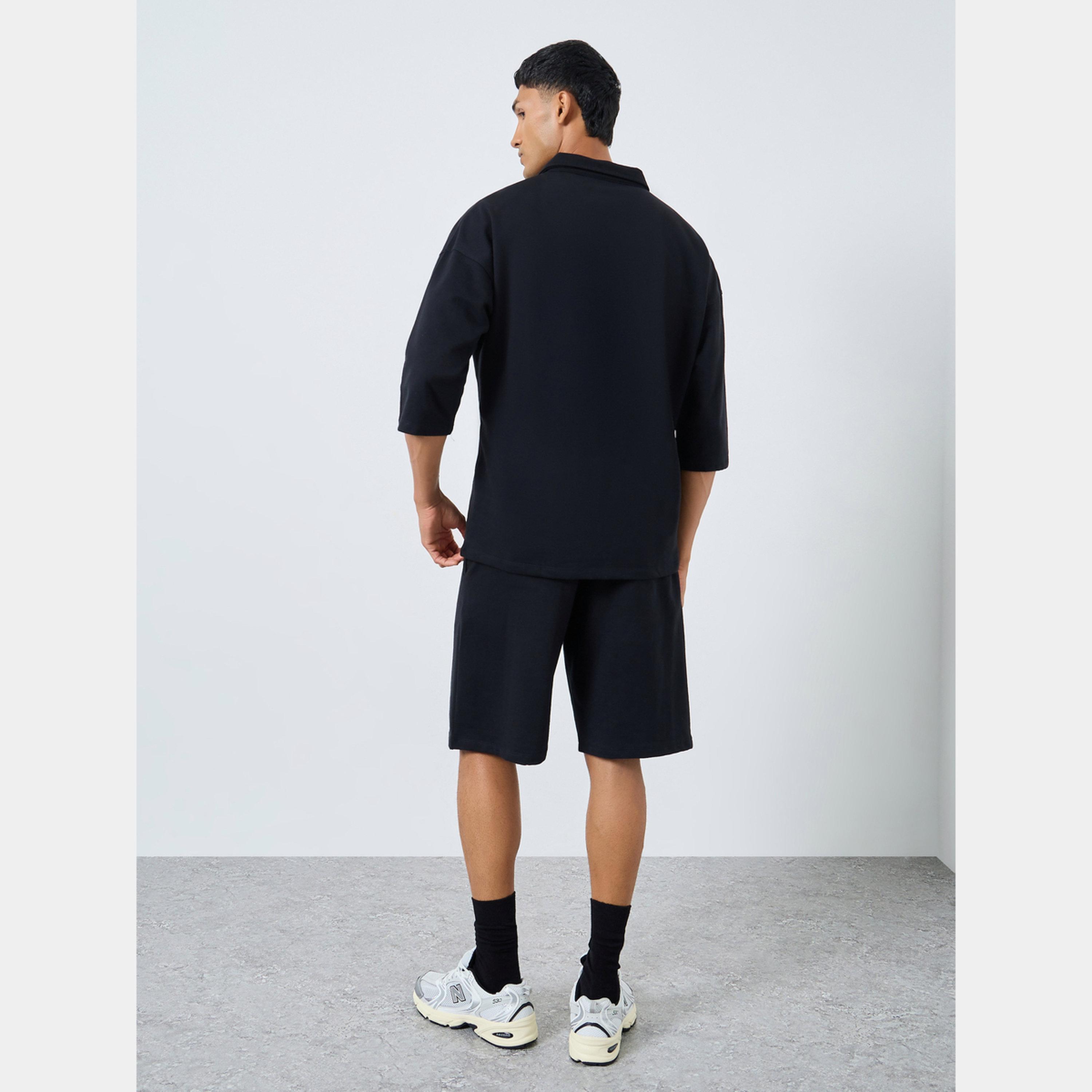 Styli Black Boxy Polo T-Shirt and Shorts Co-ords-men-clothing-coordsets-image-5