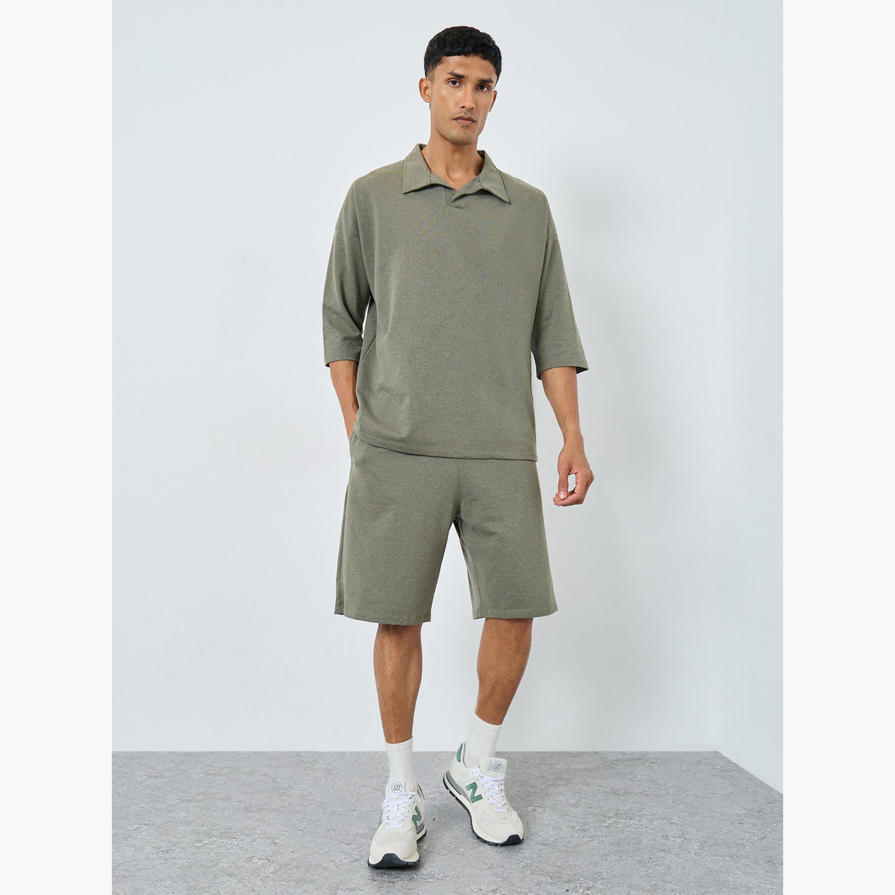 Styli Olive Green Men Polo Shirt and Shorts Co-Ords-men-clothing-coordsets-image-1