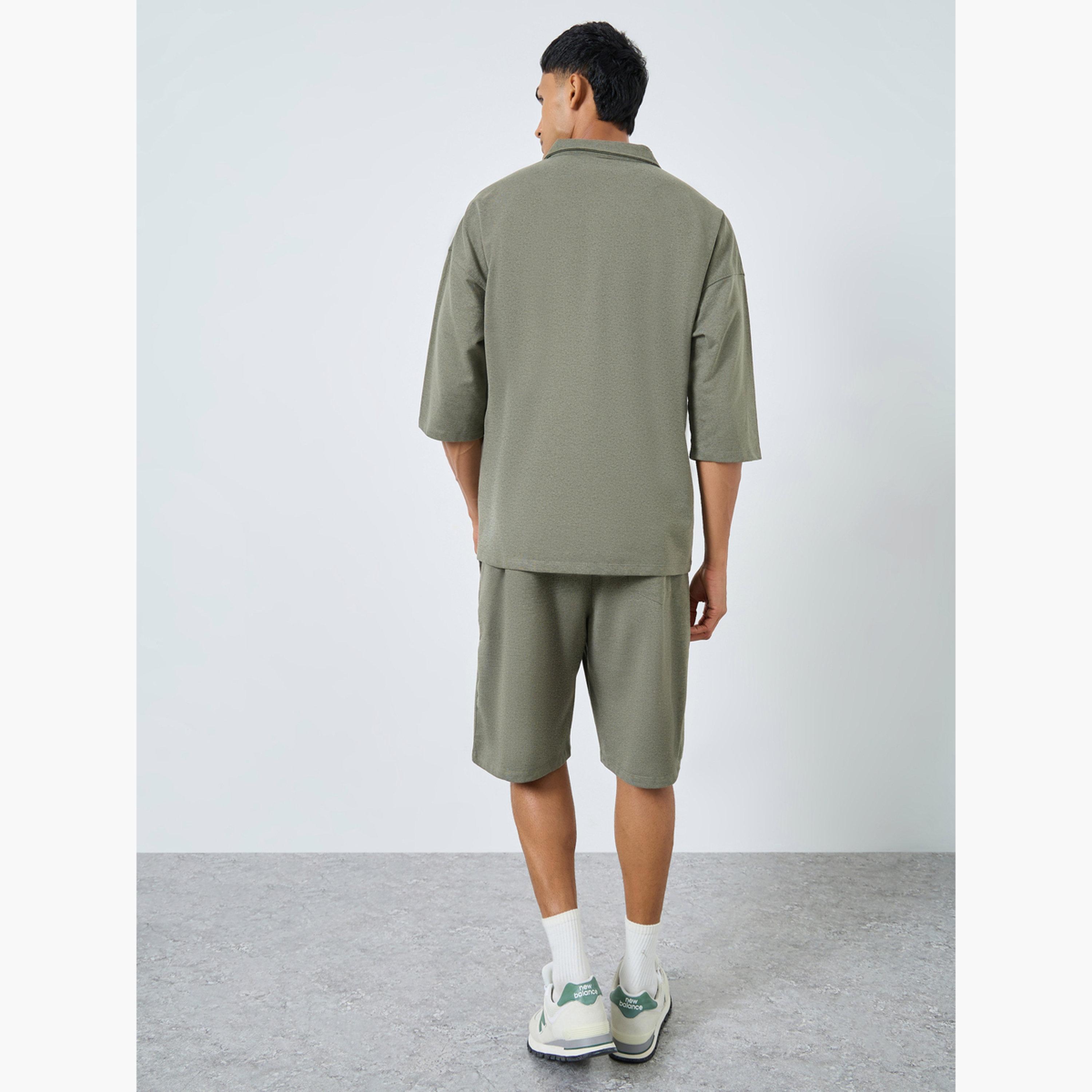 Styli Olive Green Men Polo Shirt and Shorts Co-Ords-men-clothing-coordsets-image-4