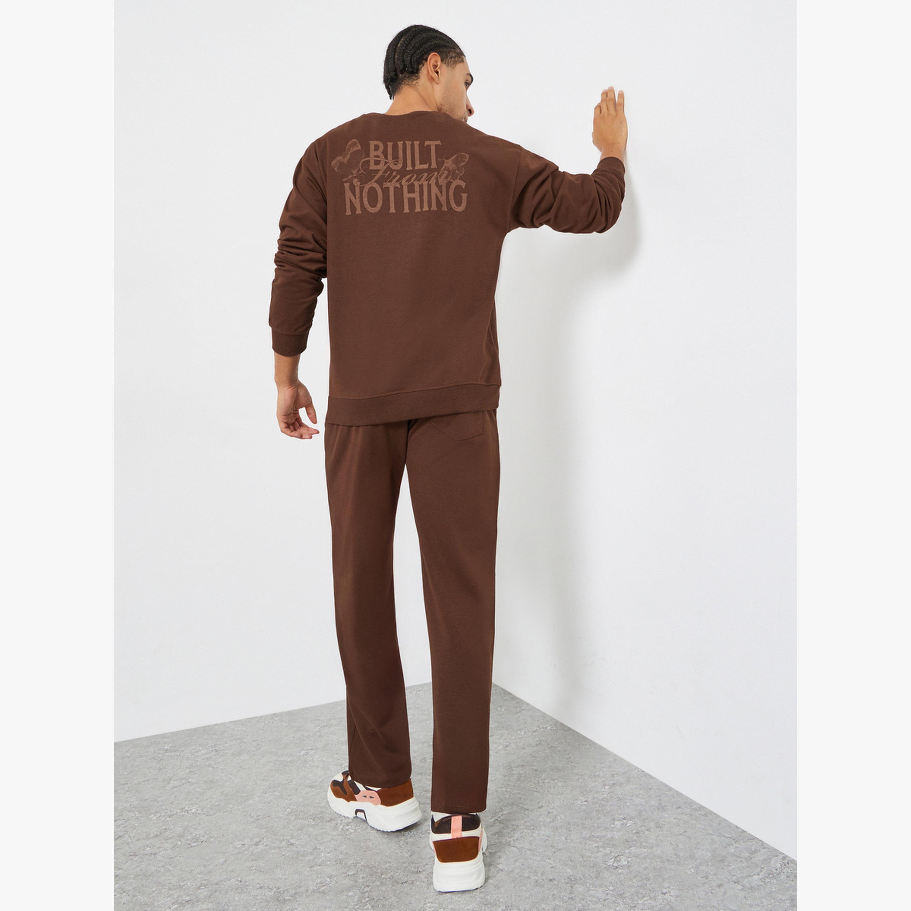 Styli Men Coffee Brown Relaxed Fit Sweatshirt and Joggers Co-Ords-men-clothing-coordsets-image-2
