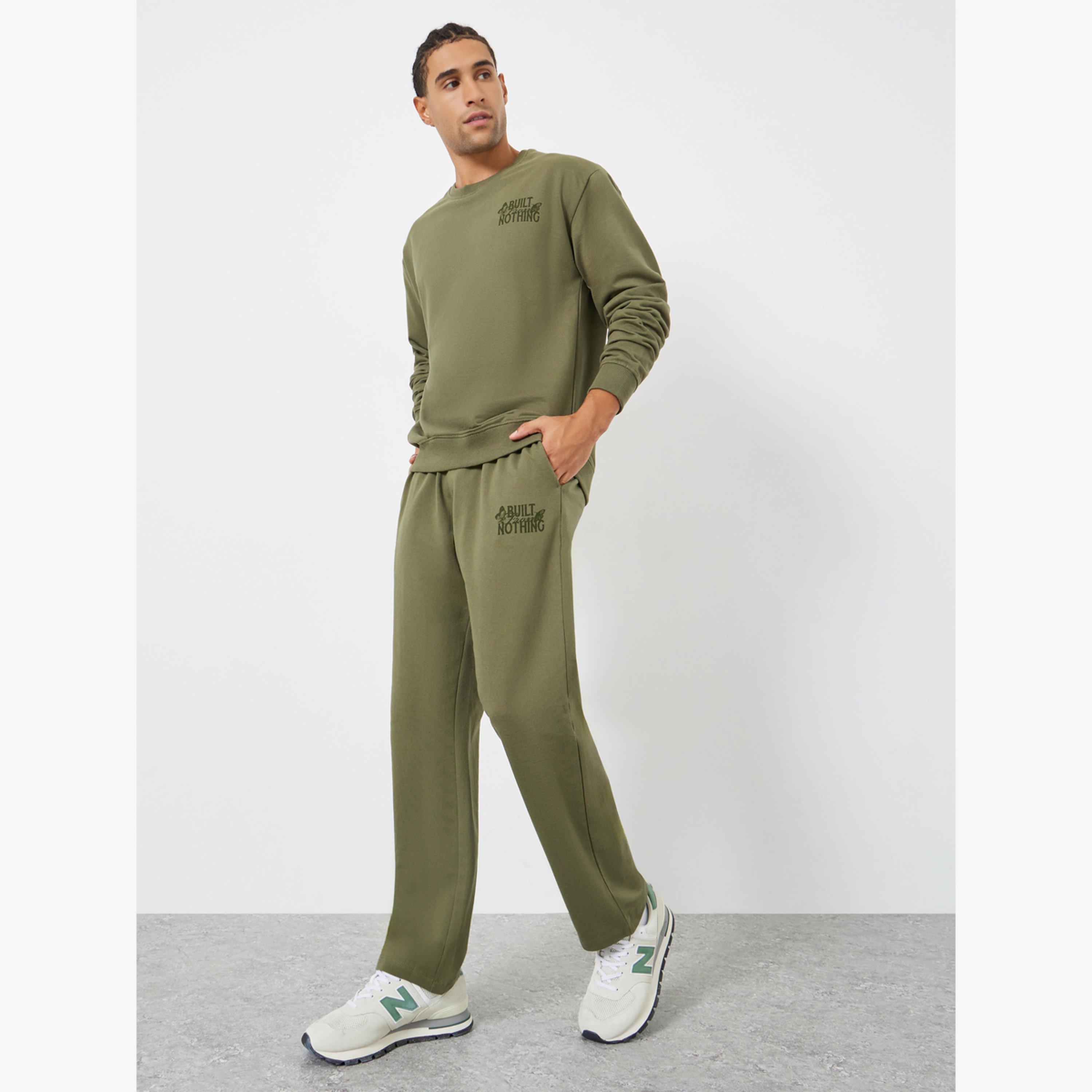 Styli Men Olive Relaxed Fit Sweatshirt and Joggers Co-Ords-men-clothing-coordsets-image-1