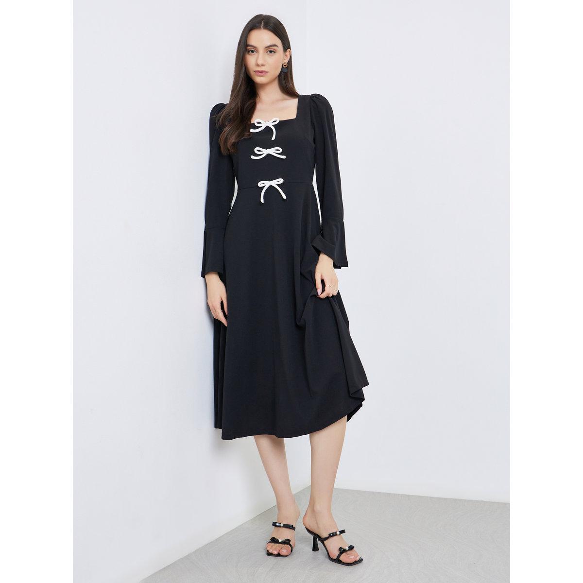 فستان ميدي سادة بتفاصيل فيونكة-women-clothing-dresses-image-3