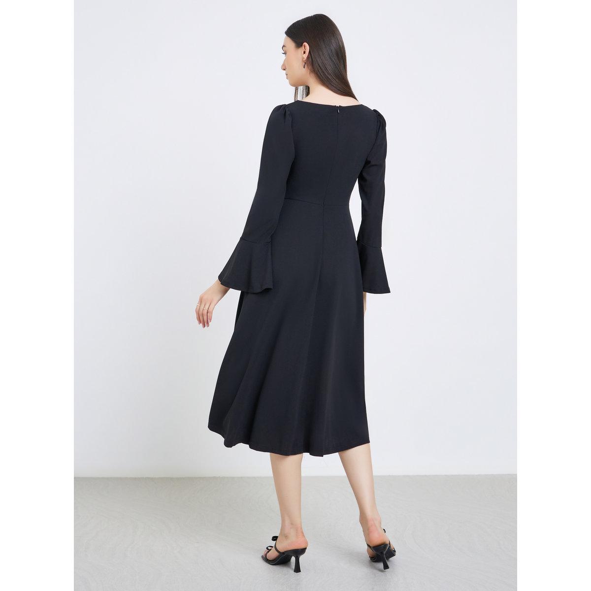 فستان ميدي سادة بتفاصيل فيونكة-women-clothing-dresses-image-5