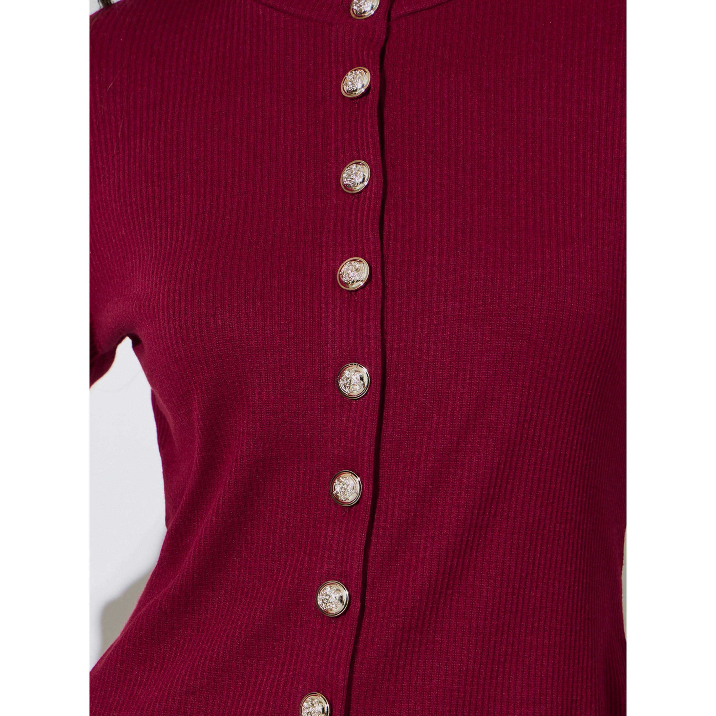 ستايلي - بلوزة أنيقة من قماش محبوك مضلع باللون العنابي مع أزرار-women-clothing-shirtsandblouses-blouses-image-5