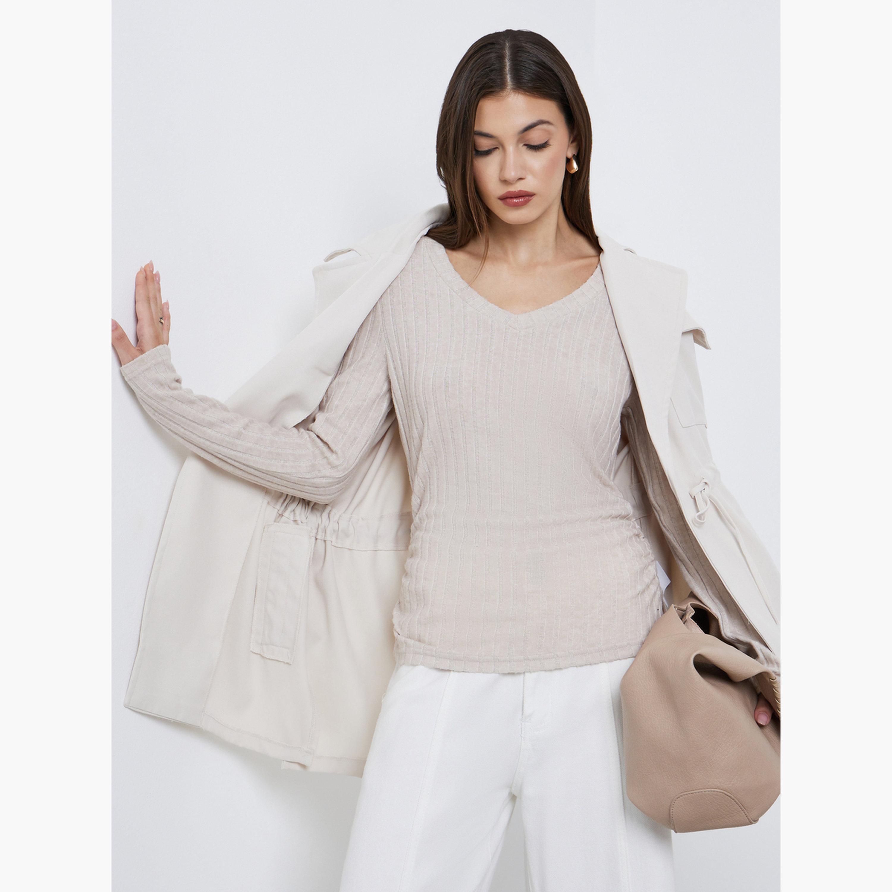 Styli Beige Ribbed Knit Top-women-clothing-tshirts-image-1