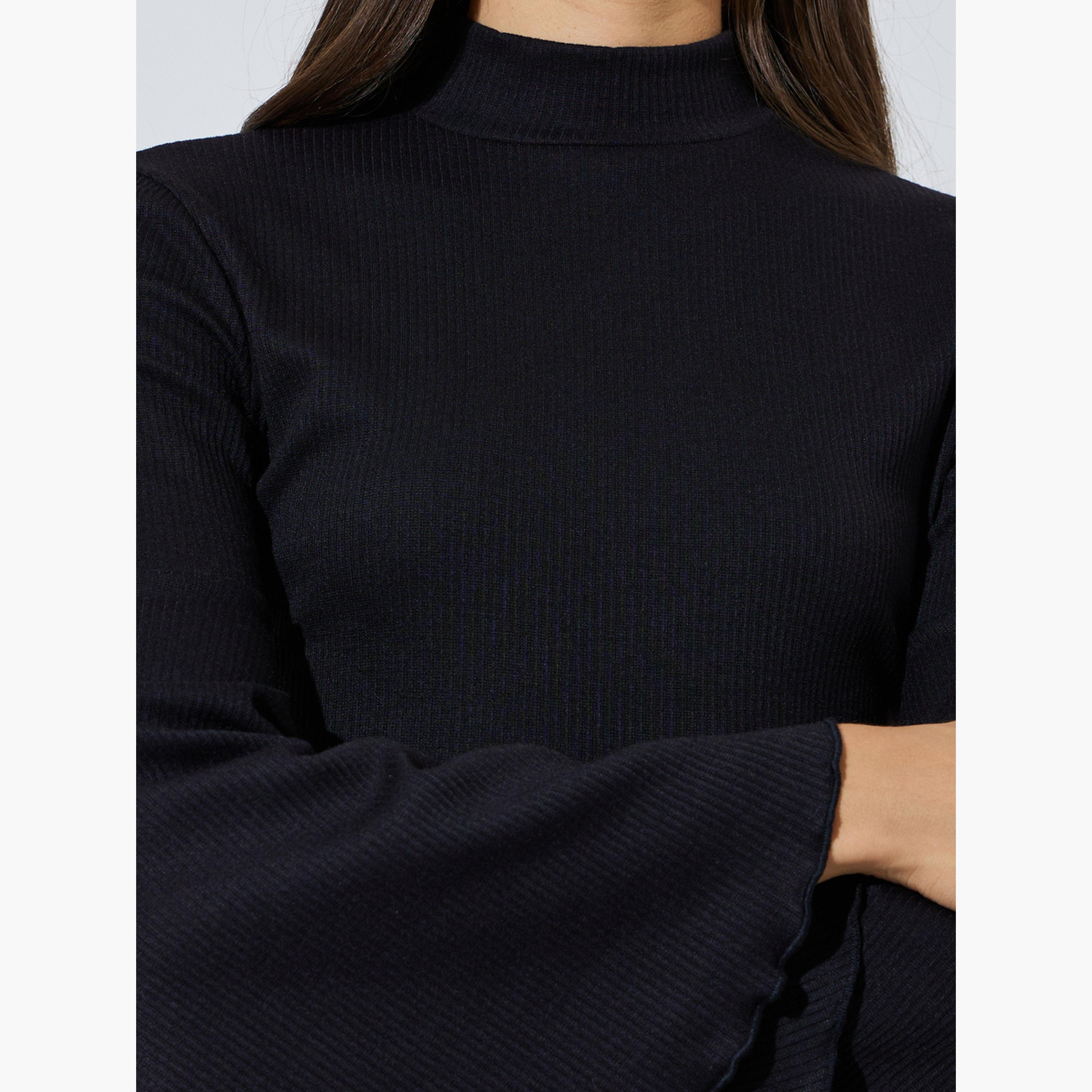 بلوزة محبوكة بتفاصيل مضلعة وأكمام جرس-women-clothing-shirtsandblouses-blouses-image-5