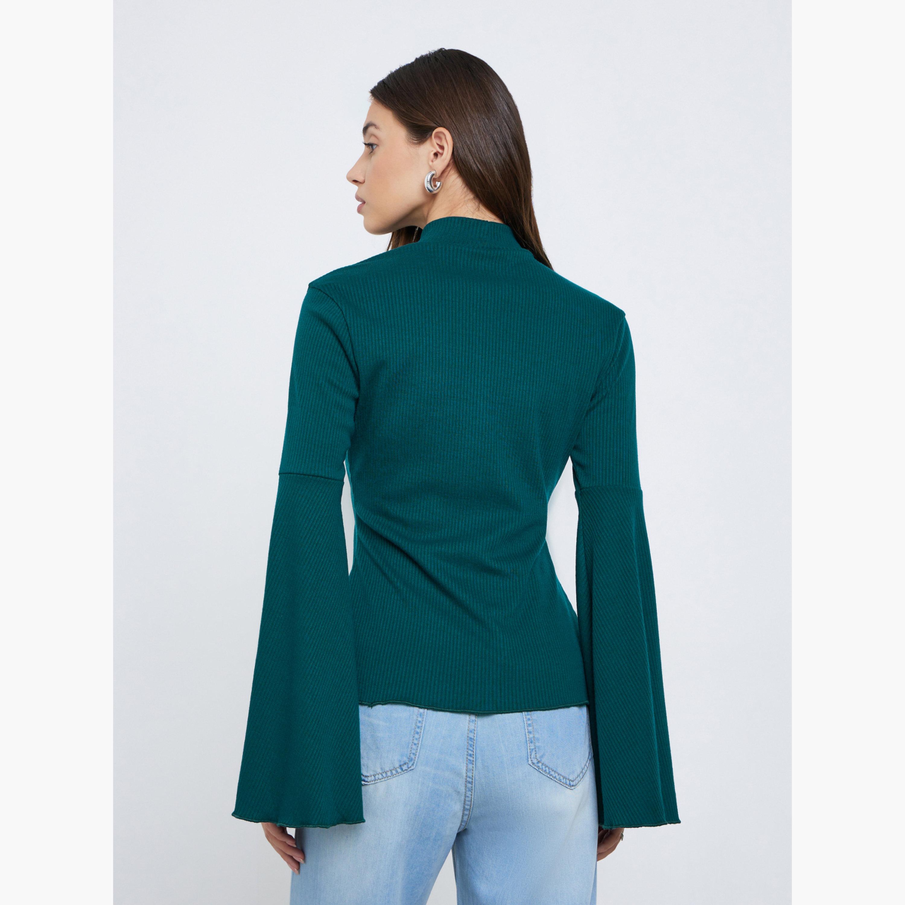 Styli Teal Bell Sleeve Knit Top-women-clothing-tshirts-image-4