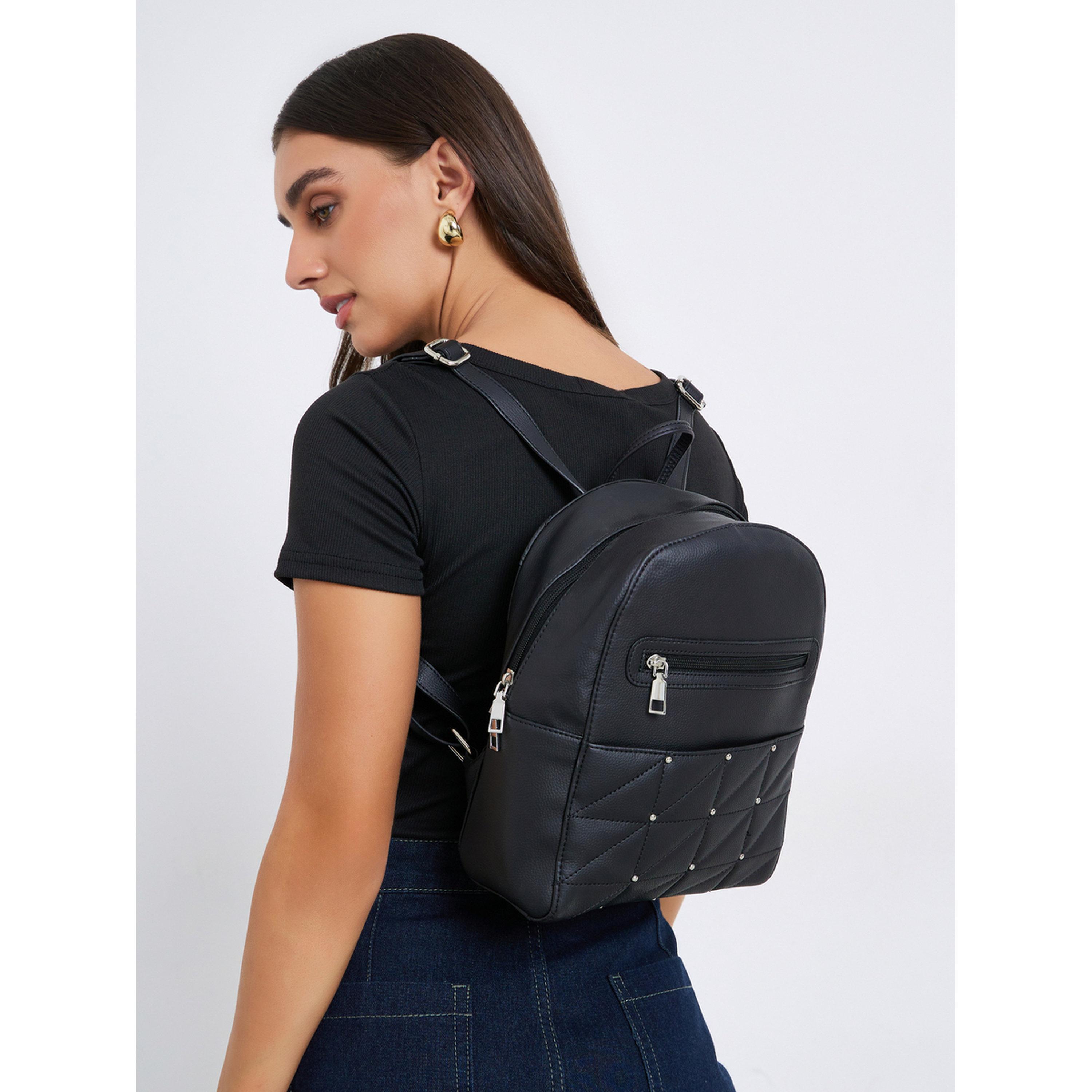 Styli Black Quilted Studded Backpack-women-bagsandwallets-backpacks-image-2