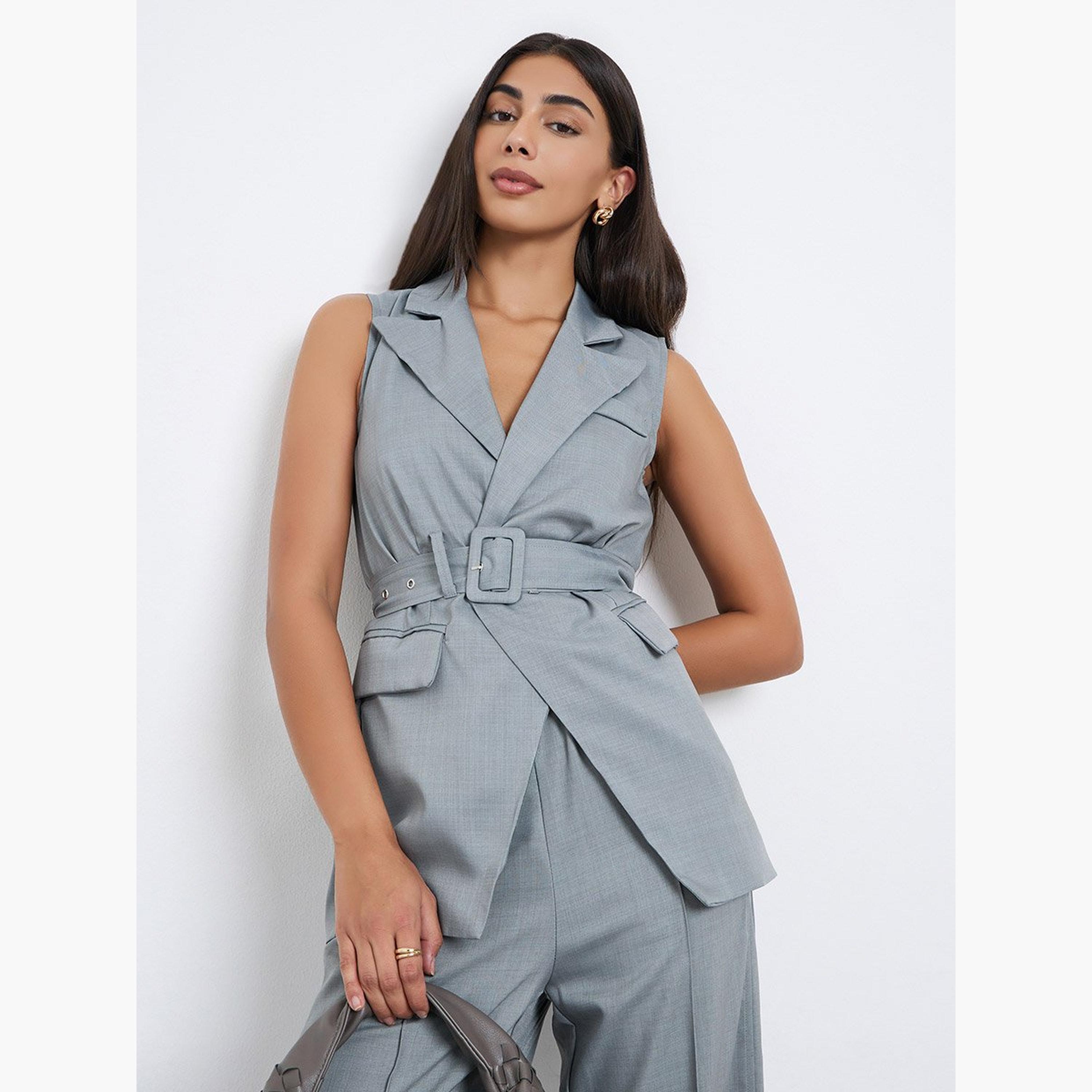 ستايلي - سترة رمادية طويلة بدون أكمام مع حزام-women-clothing-coatsandjackets-waistcoats-image-1