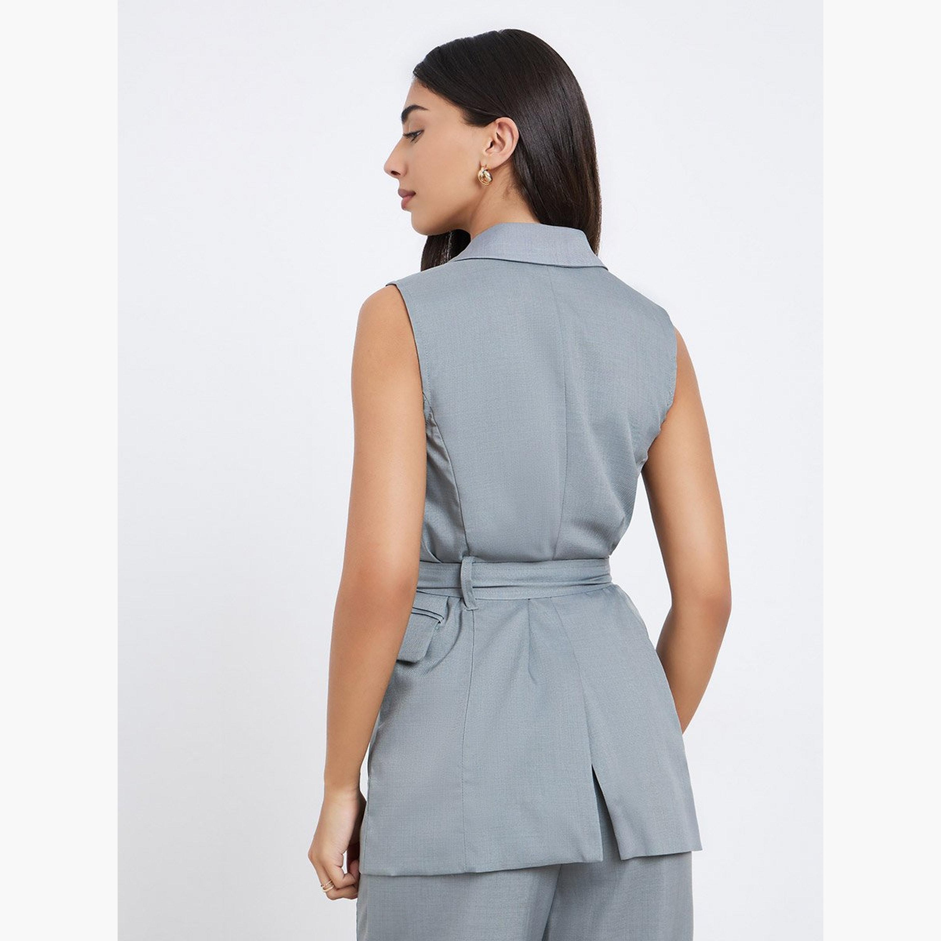 ستايلي - سترة رمادية طويلة بدون أكمام مع حزام-women-clothing-coatsandjackets-waistcoats-image-4