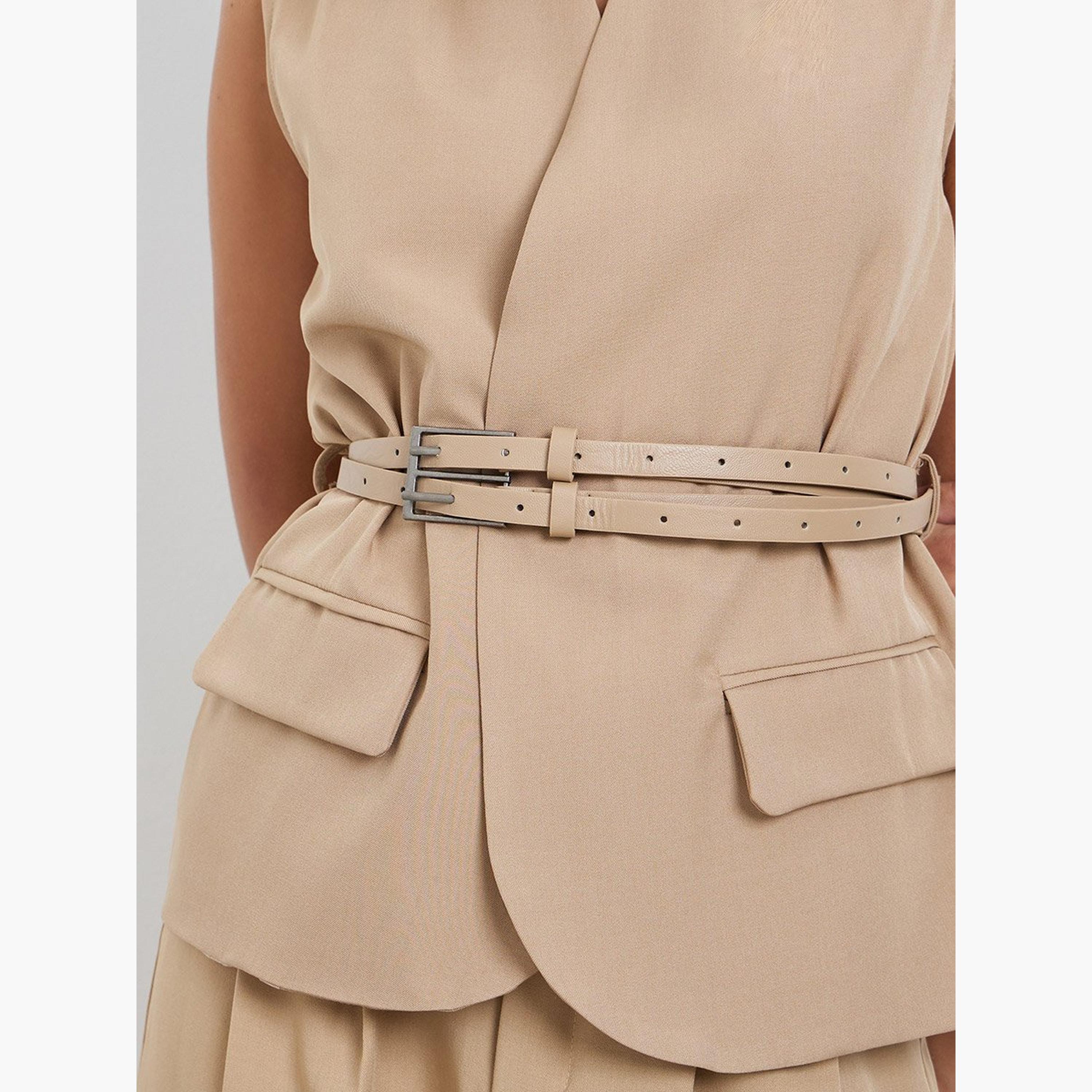ستايلي - صدرية للنساء بنية اللون بدون أكمام مع حزام-women-clothing-coatsandjackets-waistcoats-image-3