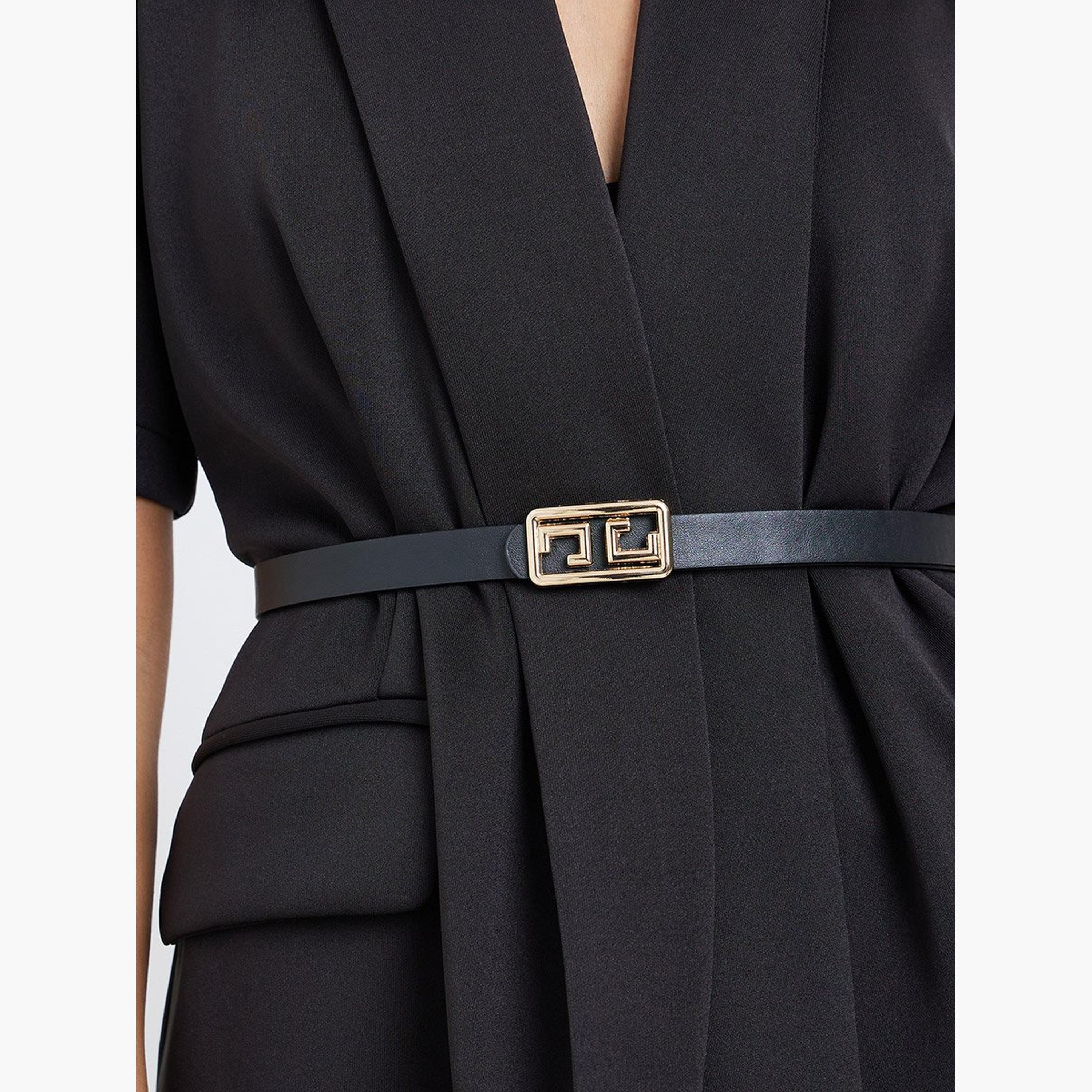 Styli Black Longline Belted Blazer with Shawl Collar-women-clothing-shirtsandblouses-blouses-image-3