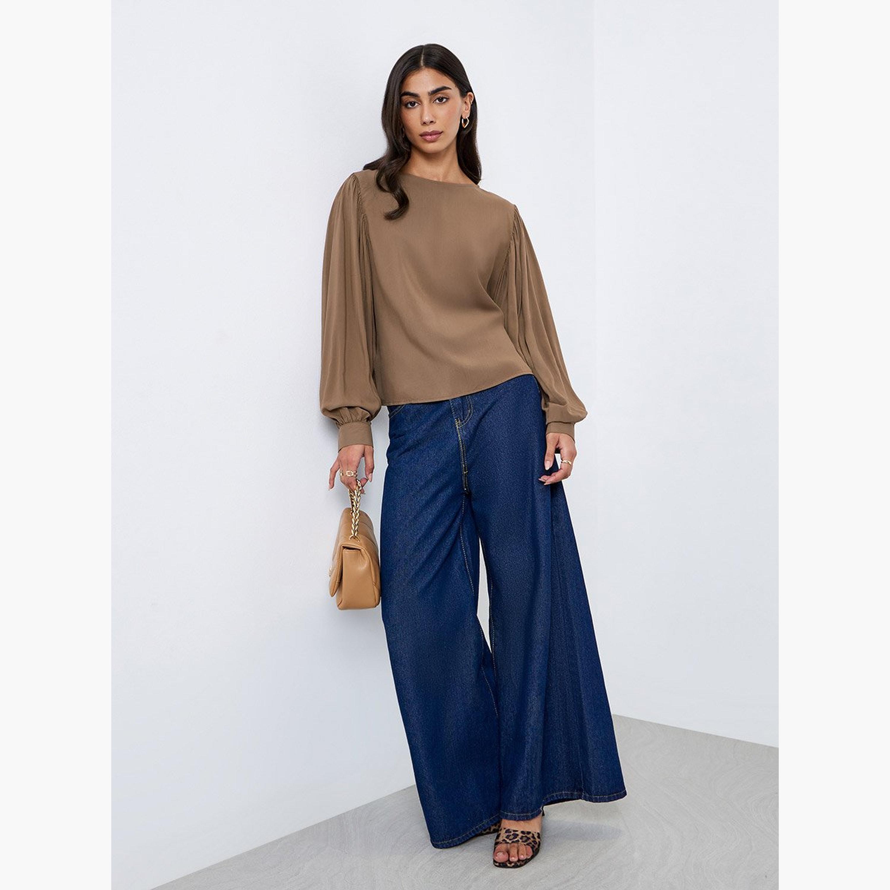 Styli Brown Balloon Sleeve Blouse-women-clothing-shirtsandblouses-blouses-image-2
