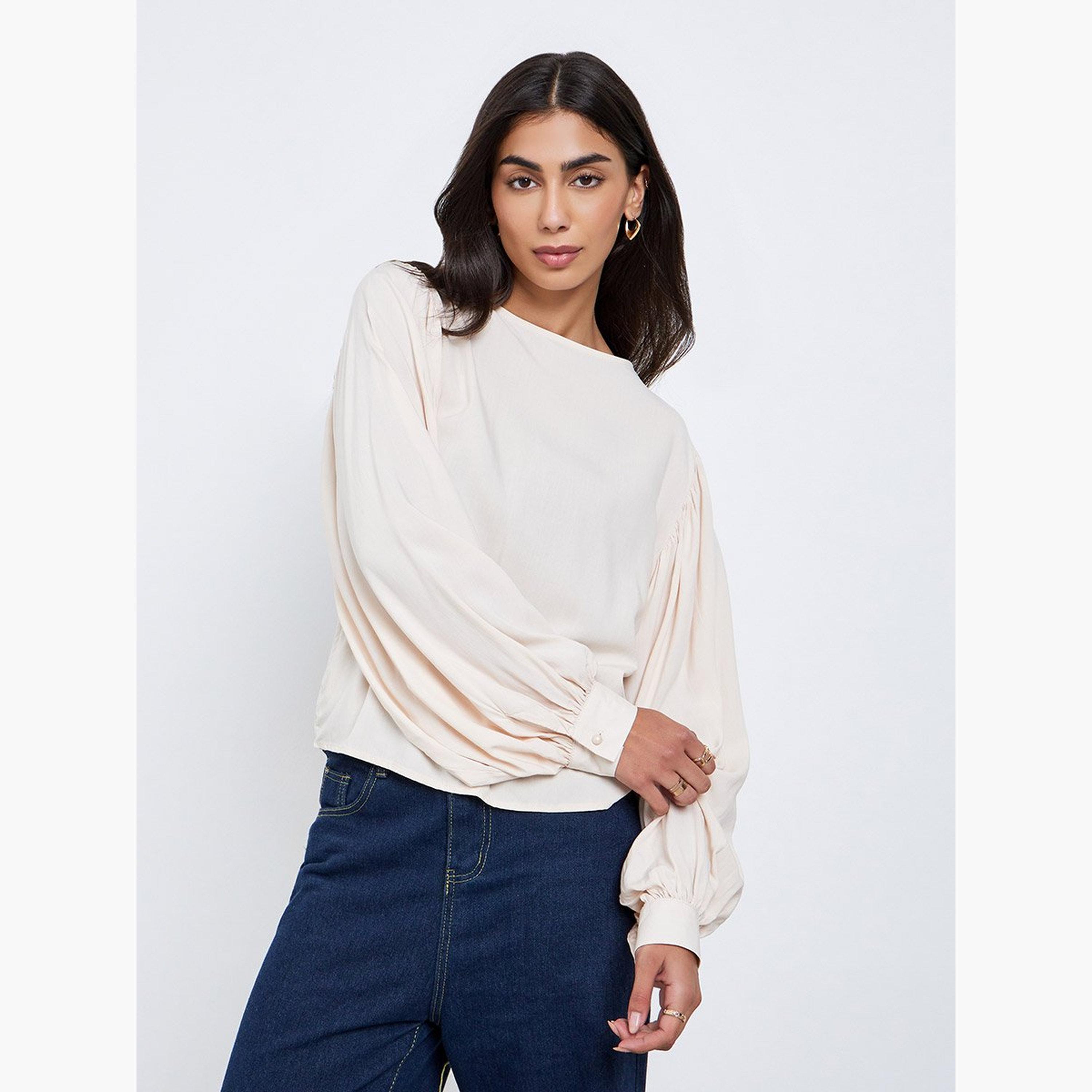Styli Cream Balloon Sleeve Blouse-women-clothing-shirtsandblouses-blouses-image-1