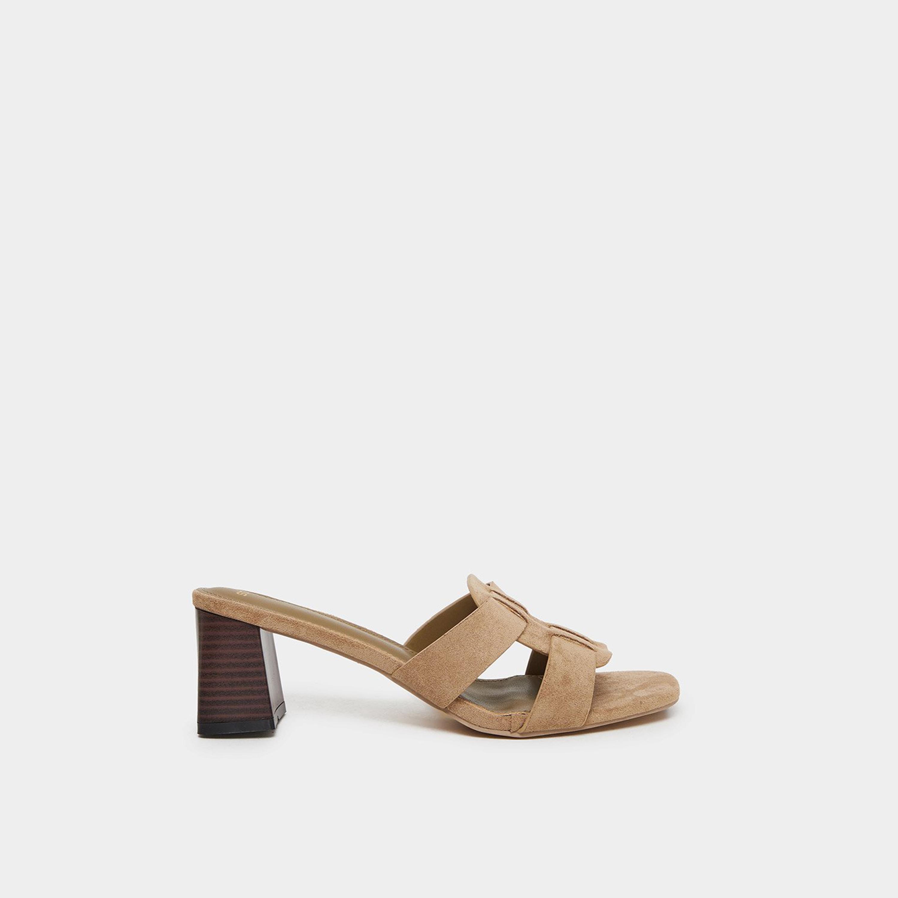 Styli Women Khaki Suede Look Block Heel Sandals-women-shoes-heels-image-3