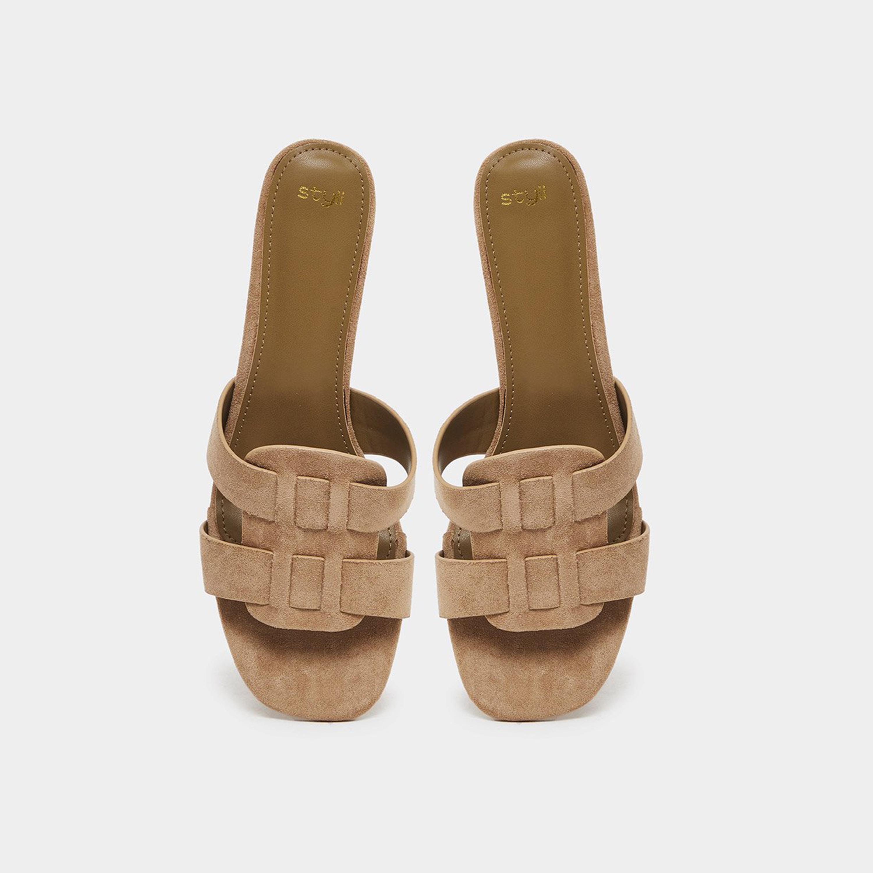 ستايلي - صندل بكعب عريض بمظهر جلد سويد مدبوغ كاكي-women-shoes-heels-image-6