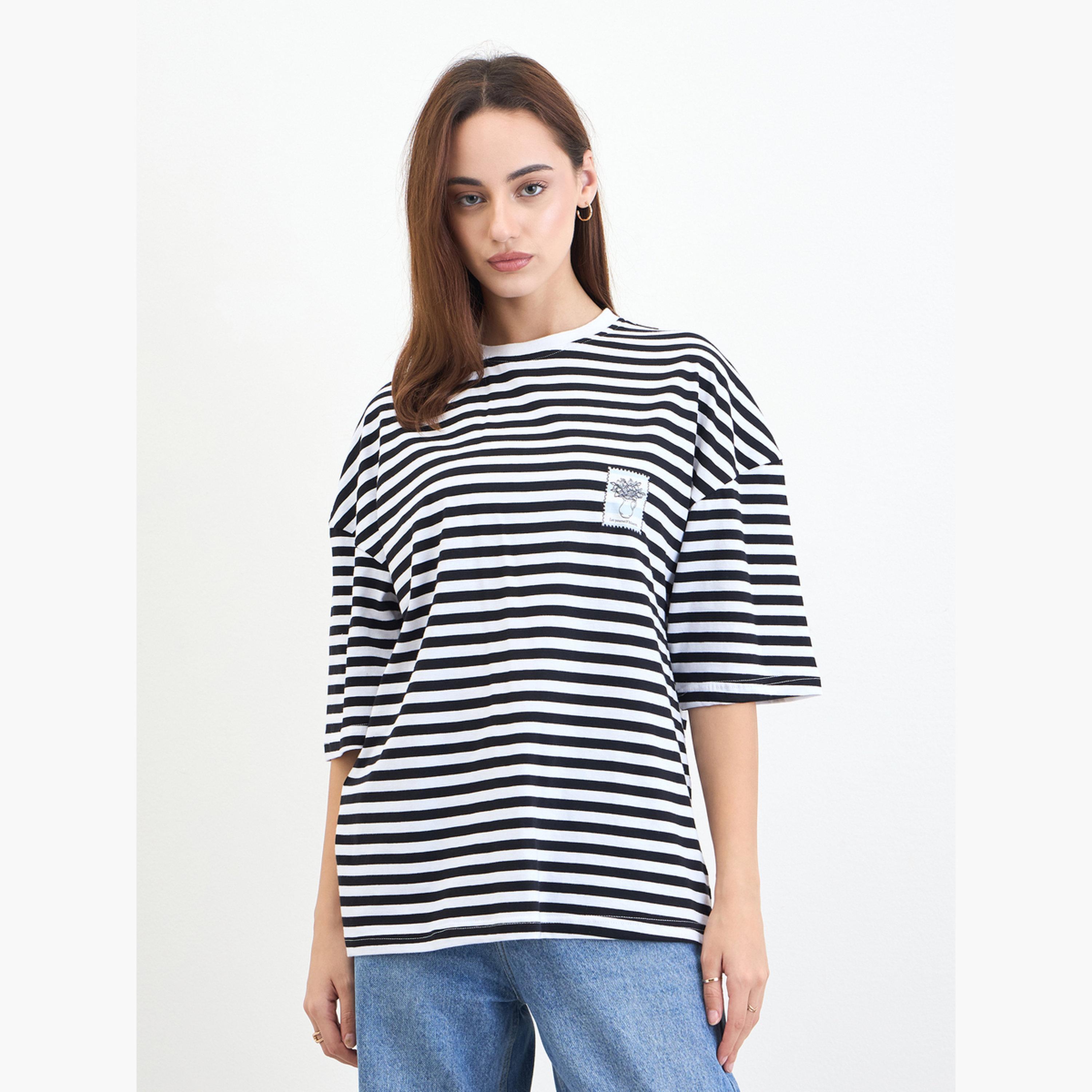 Styli Black and White Striped T-Shirt-women-clothing-tshirts-image-1