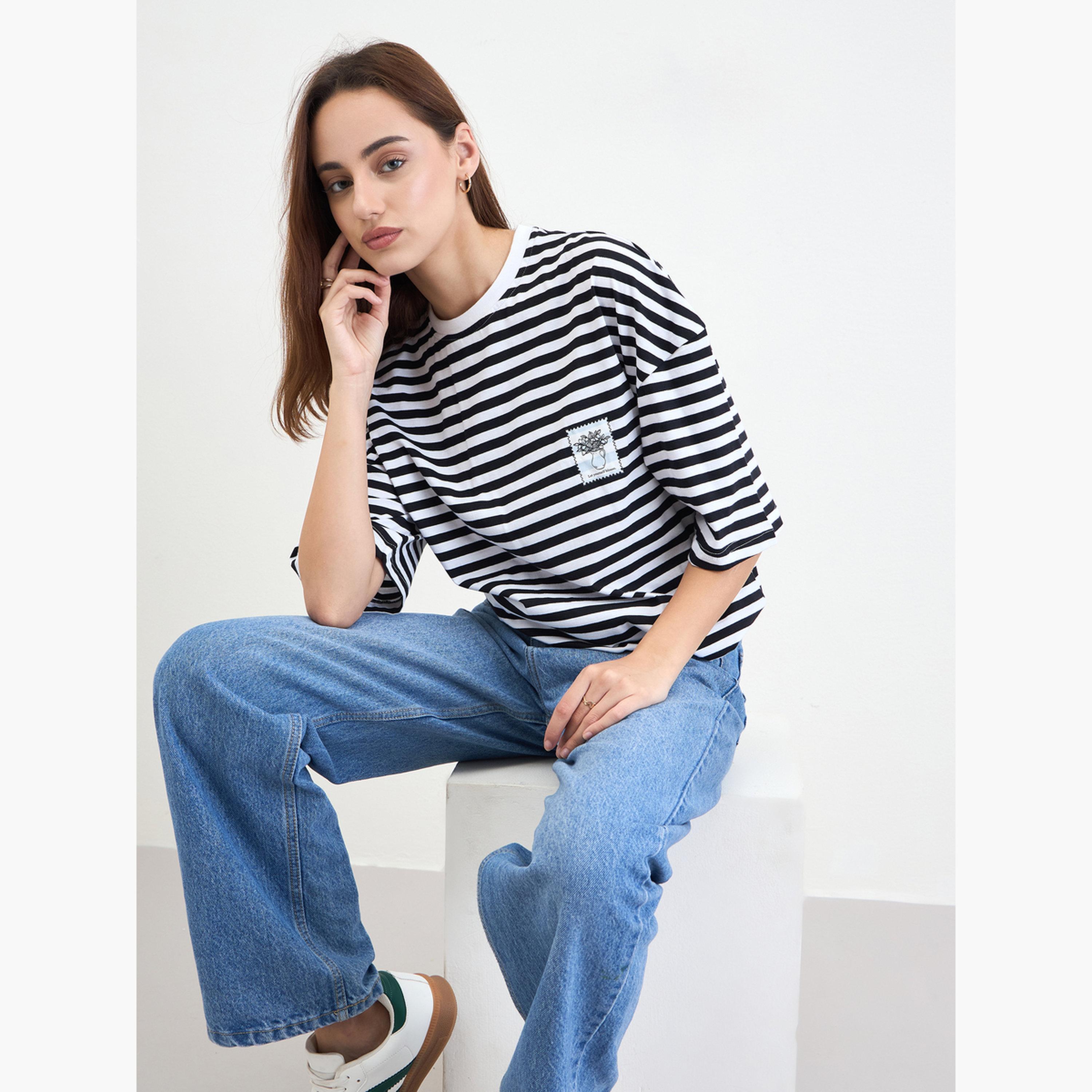 Styli Black and White Striped T-Shirt-women-clothing-tshirts-image-3