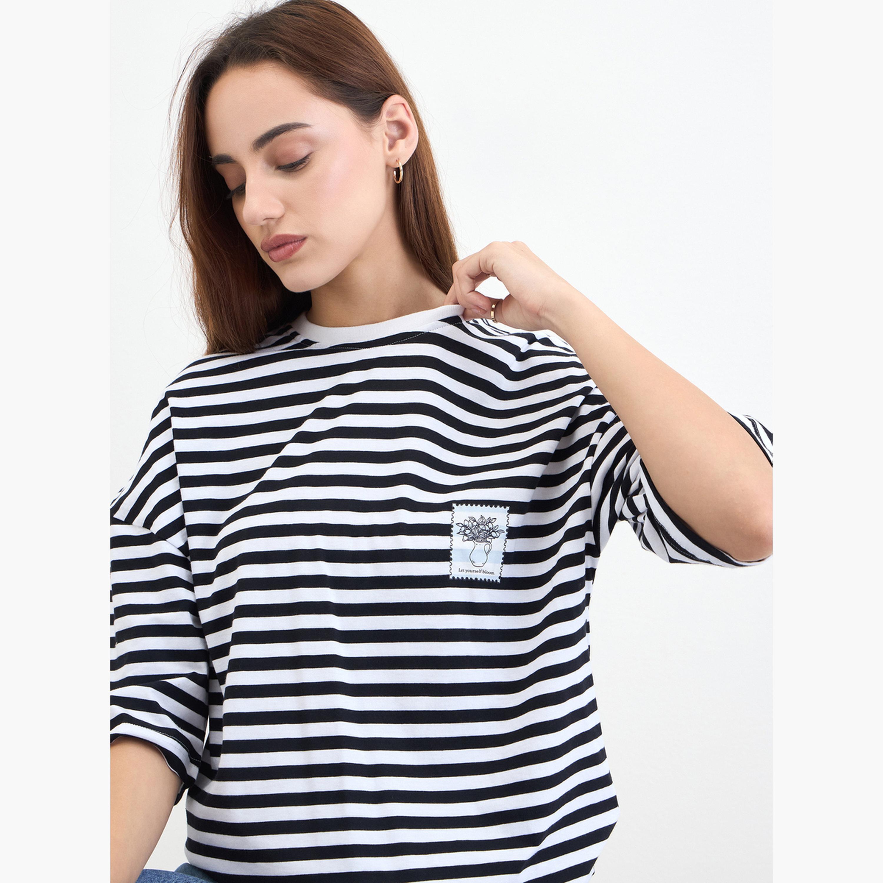 Styli Black and White Striped T-Shirt-women-clothing-tshirts-image-4