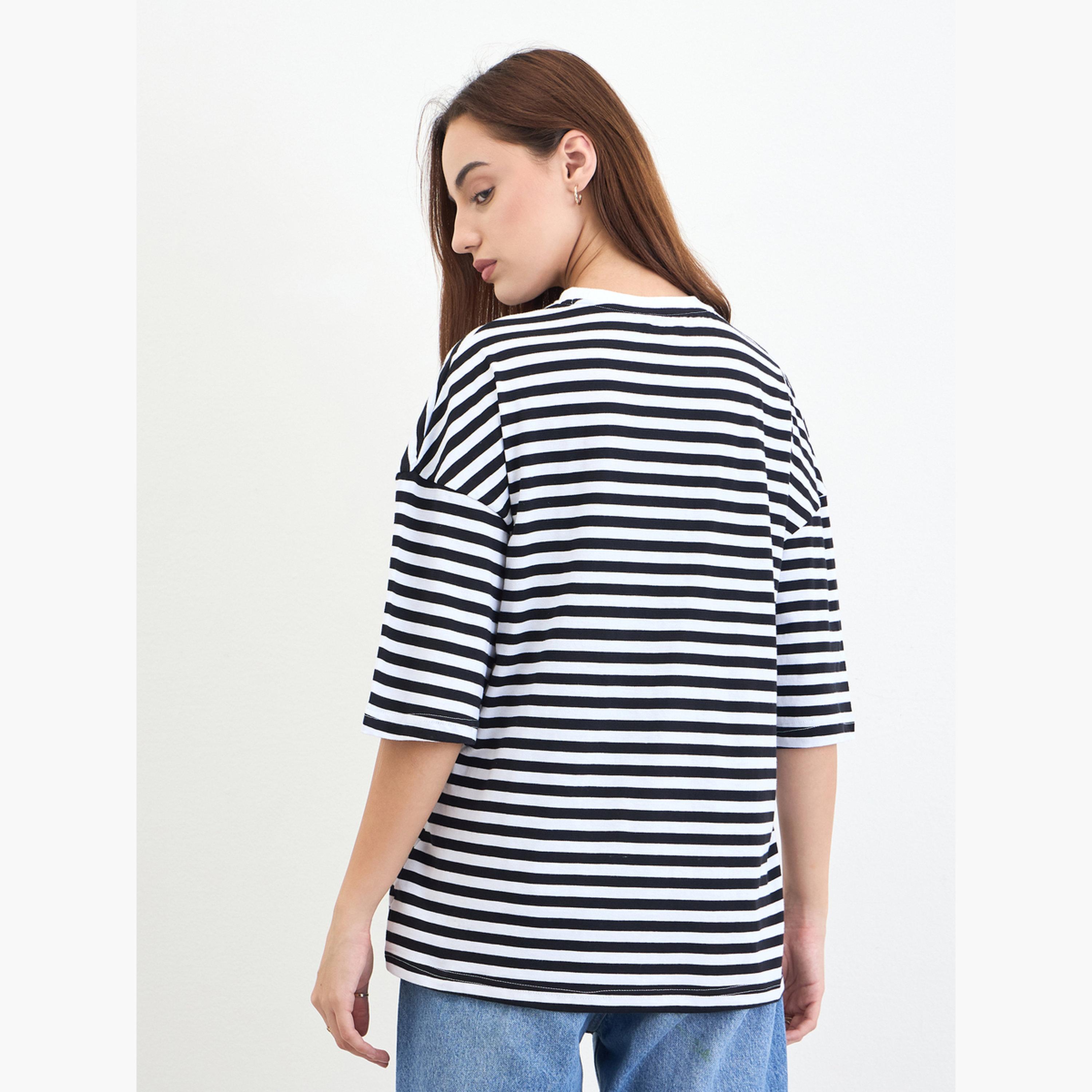 Styli Black and White Striped T-Shirt-women-clothing-tshirts-image-5