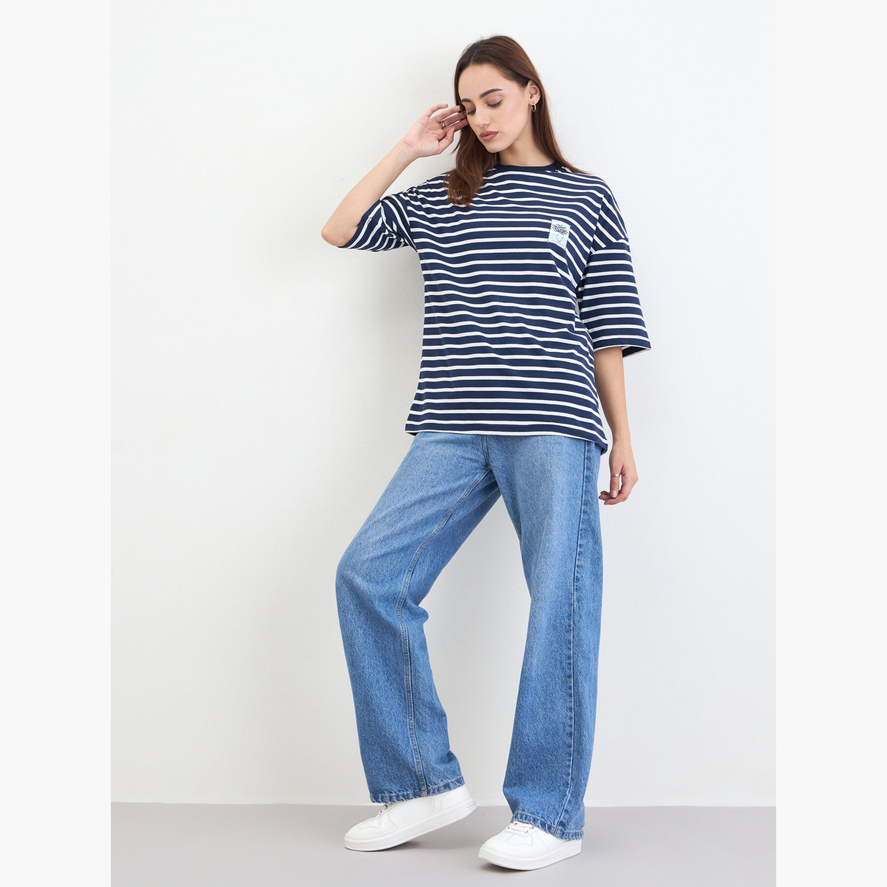 Styli Striped Round Neck T-Shirt-women-clothing-tshirts-image-2