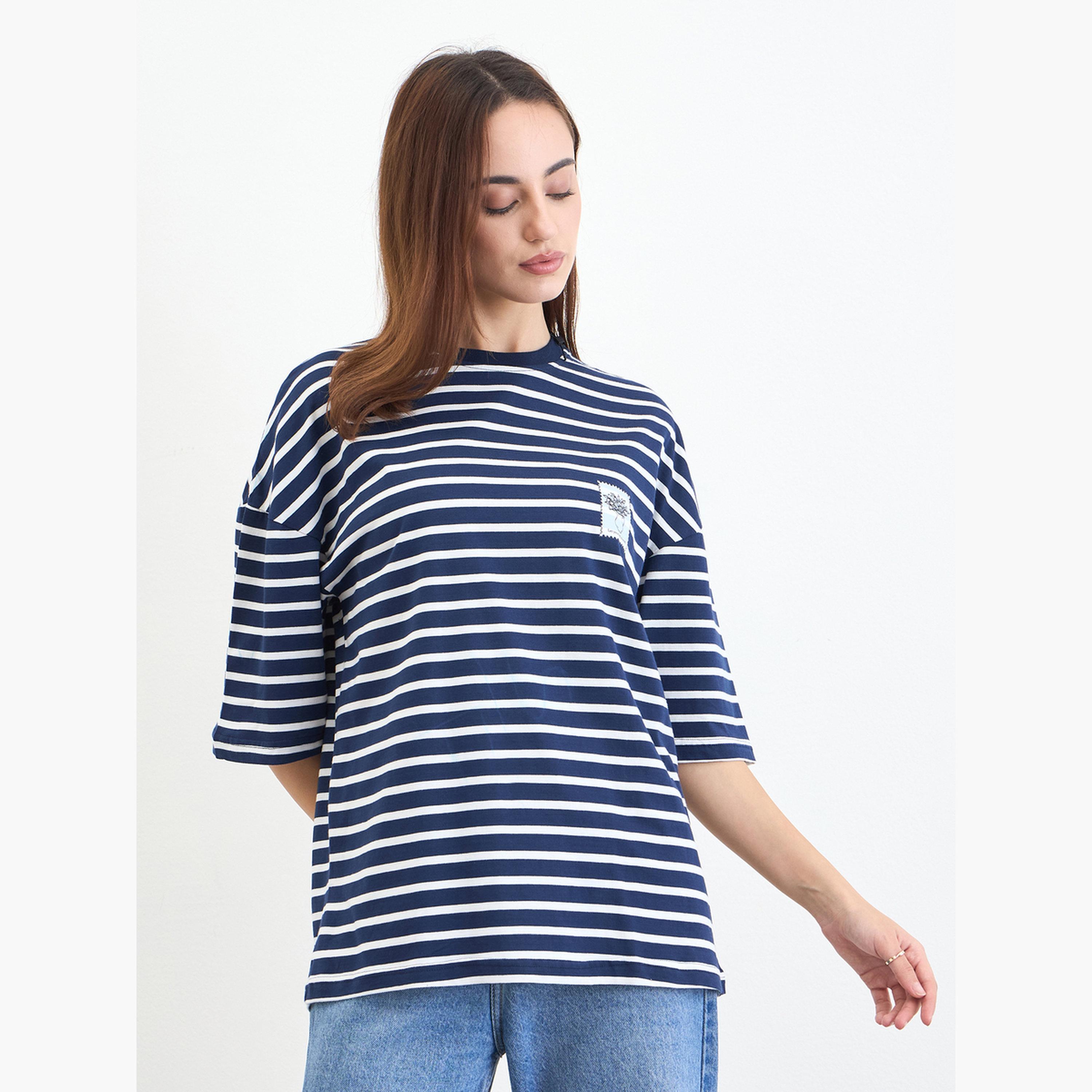 Styli Striped Round Neck T-Shirt-women-clothing-tshirts-image-3