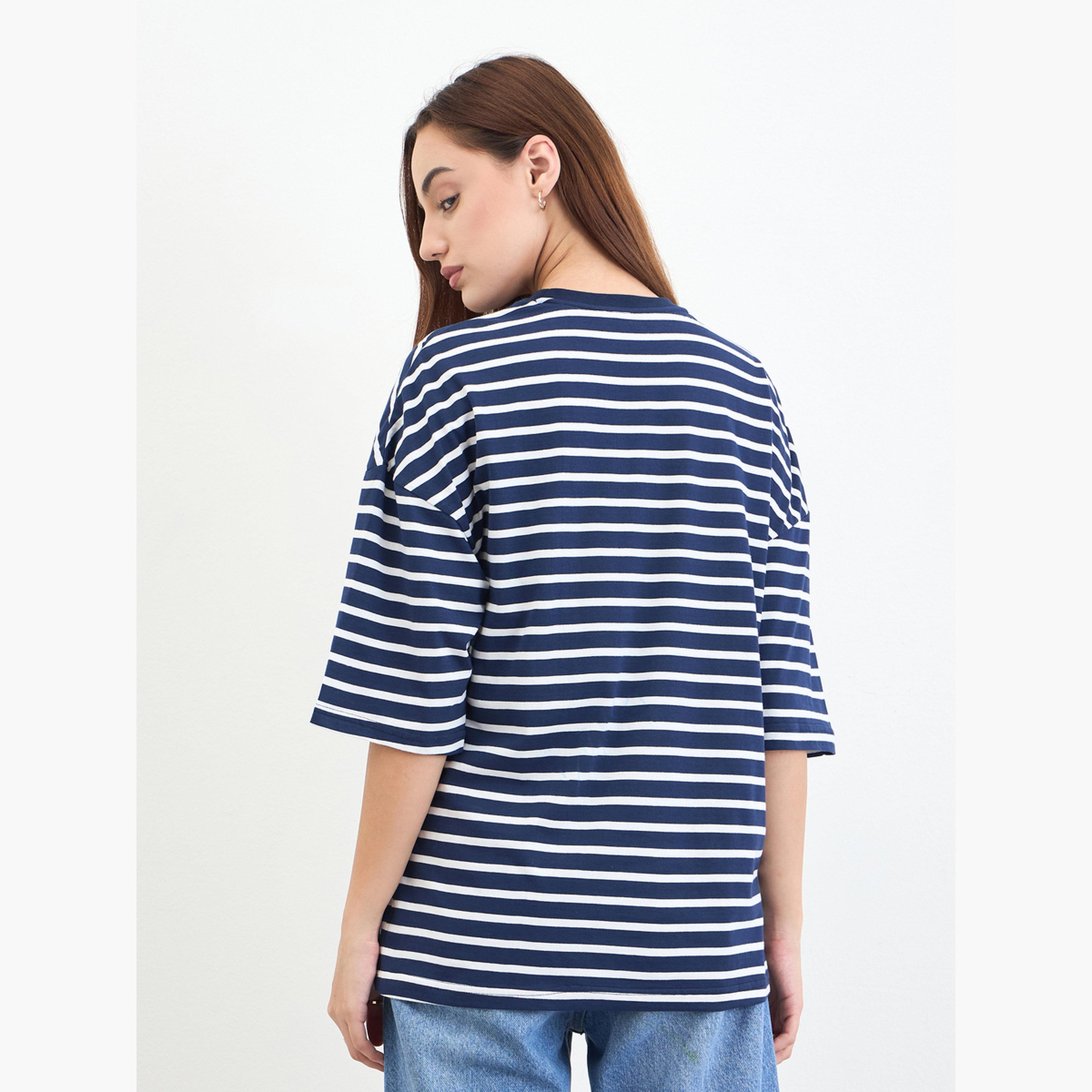 Styli Striped Round Neck T-Shirt-women-clothing-tshirts-image-4