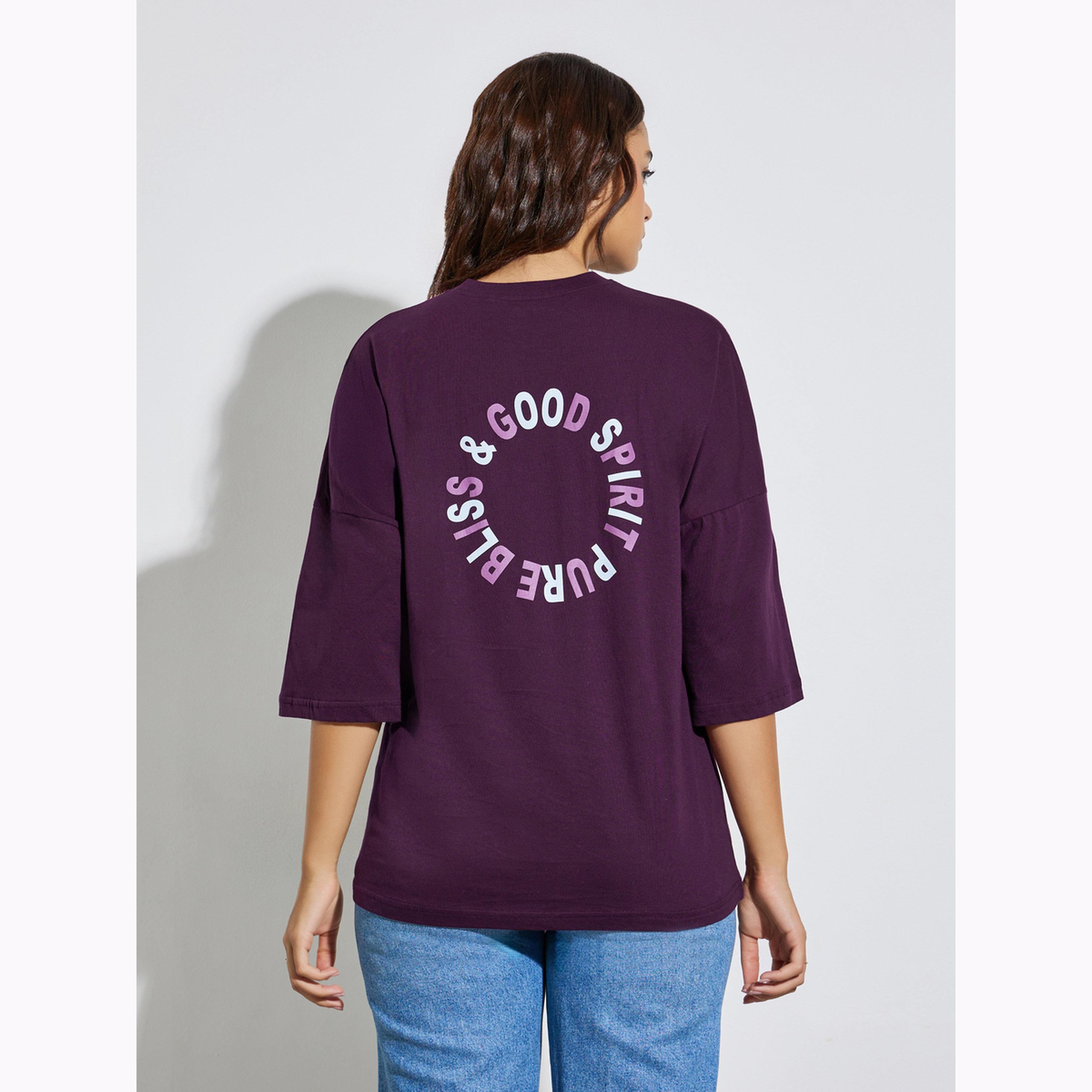 تيشيرت قطن قصة كبيرة مطبوع بشعار-women-clothing-tshirts-image-4