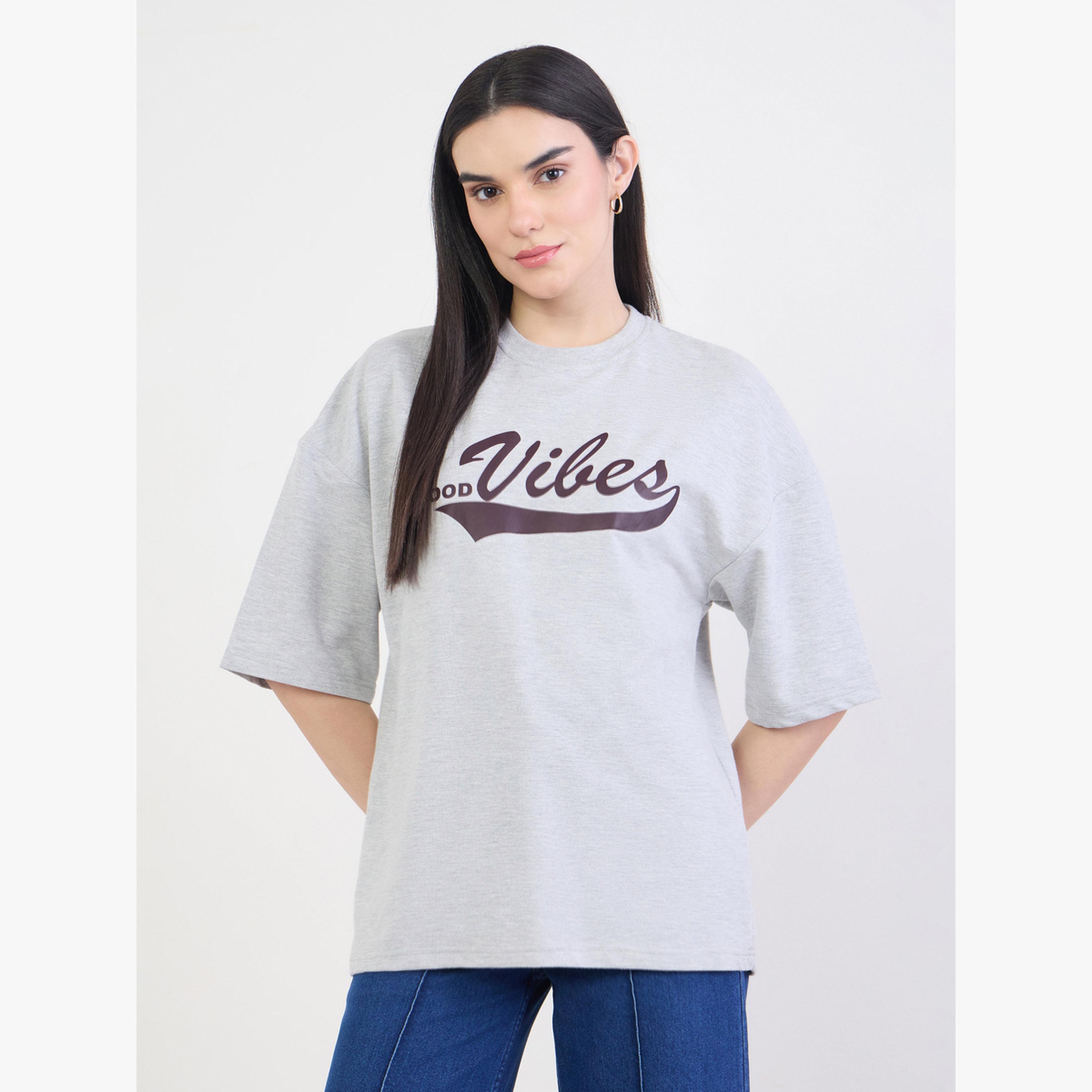 Styli Grey Oversized Graphic Print T-Shirt-women-clothing-tshirts-image-3