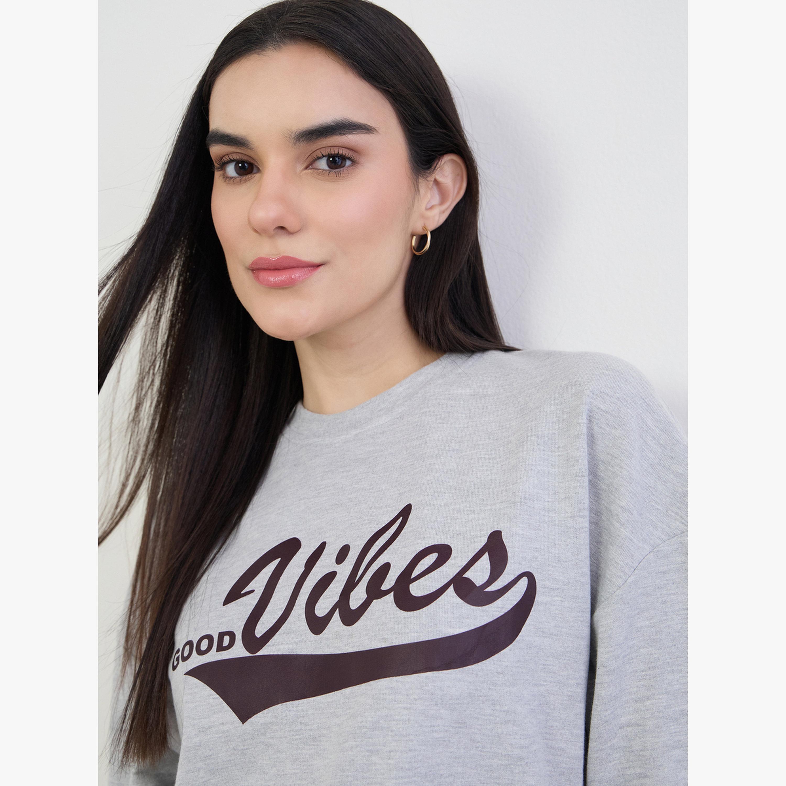 Styli Grey Oversized Graphic Print T-Shirt-women-clothing-tshirts-image-4