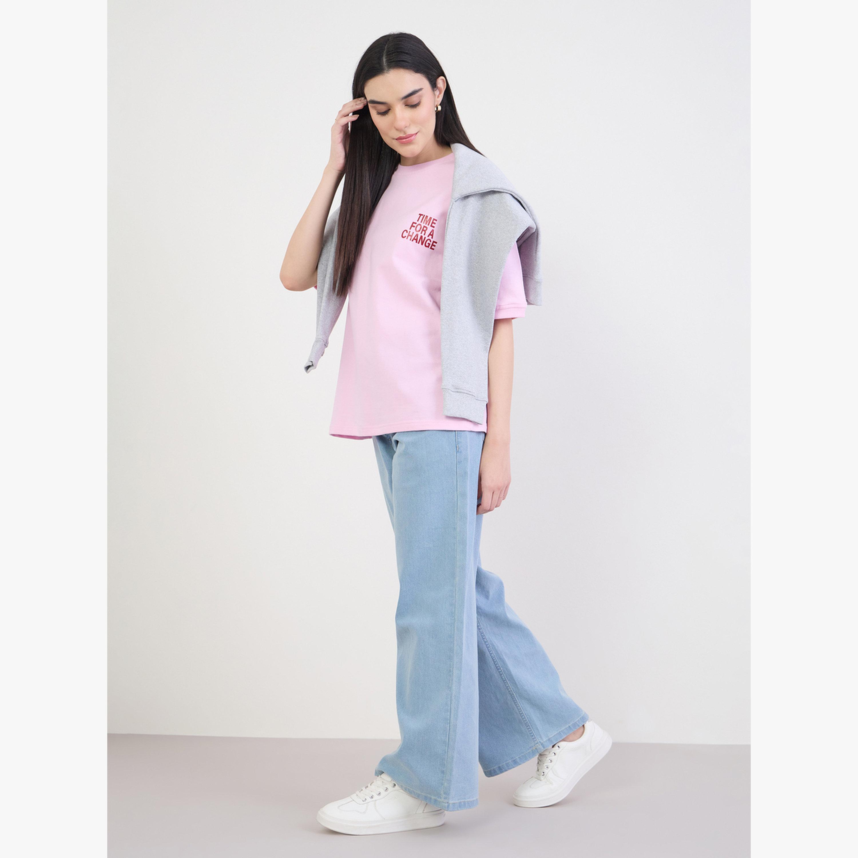 Styli Pink Oversized Slogan Print T-Shirt-women-clothing-tshirts-image-2
